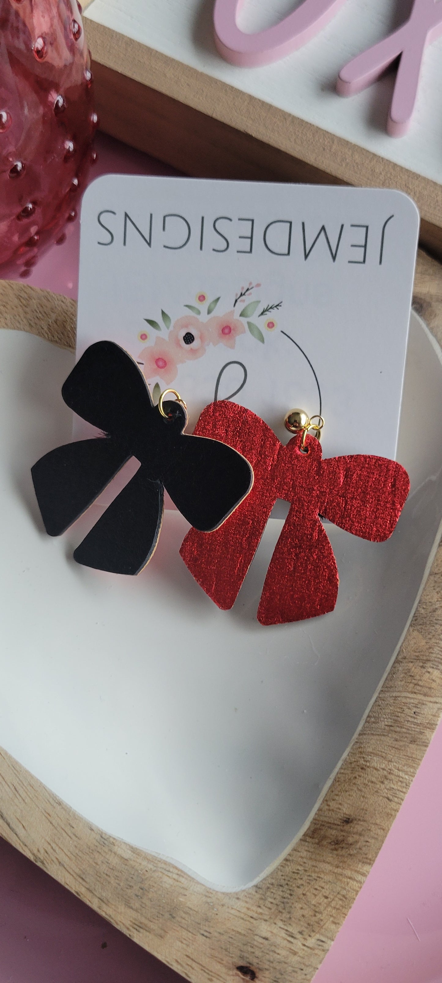 Big Red Bow Ribbon Earrings