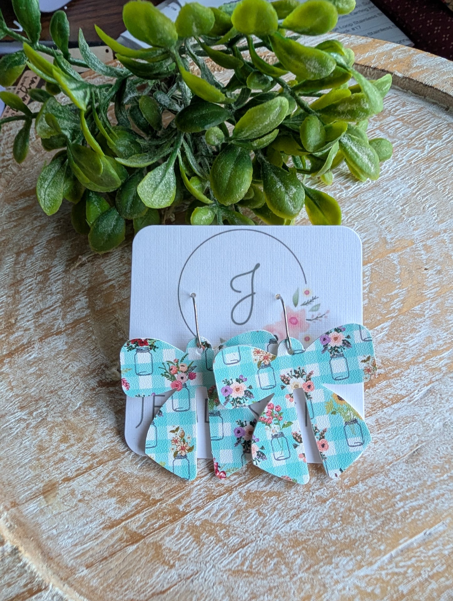 Gingham Mason Jar Bow Earrings