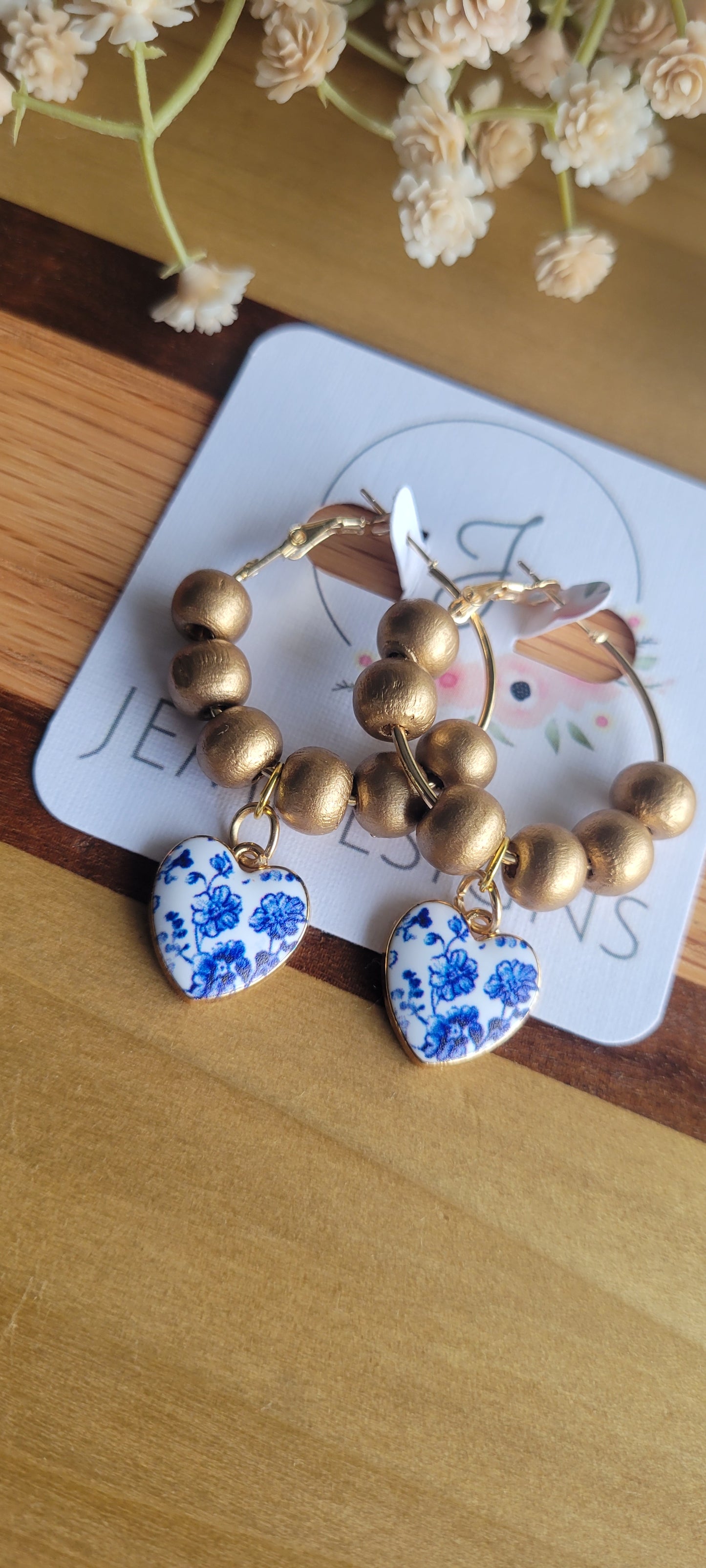 Blue Charm Hoop Earrings