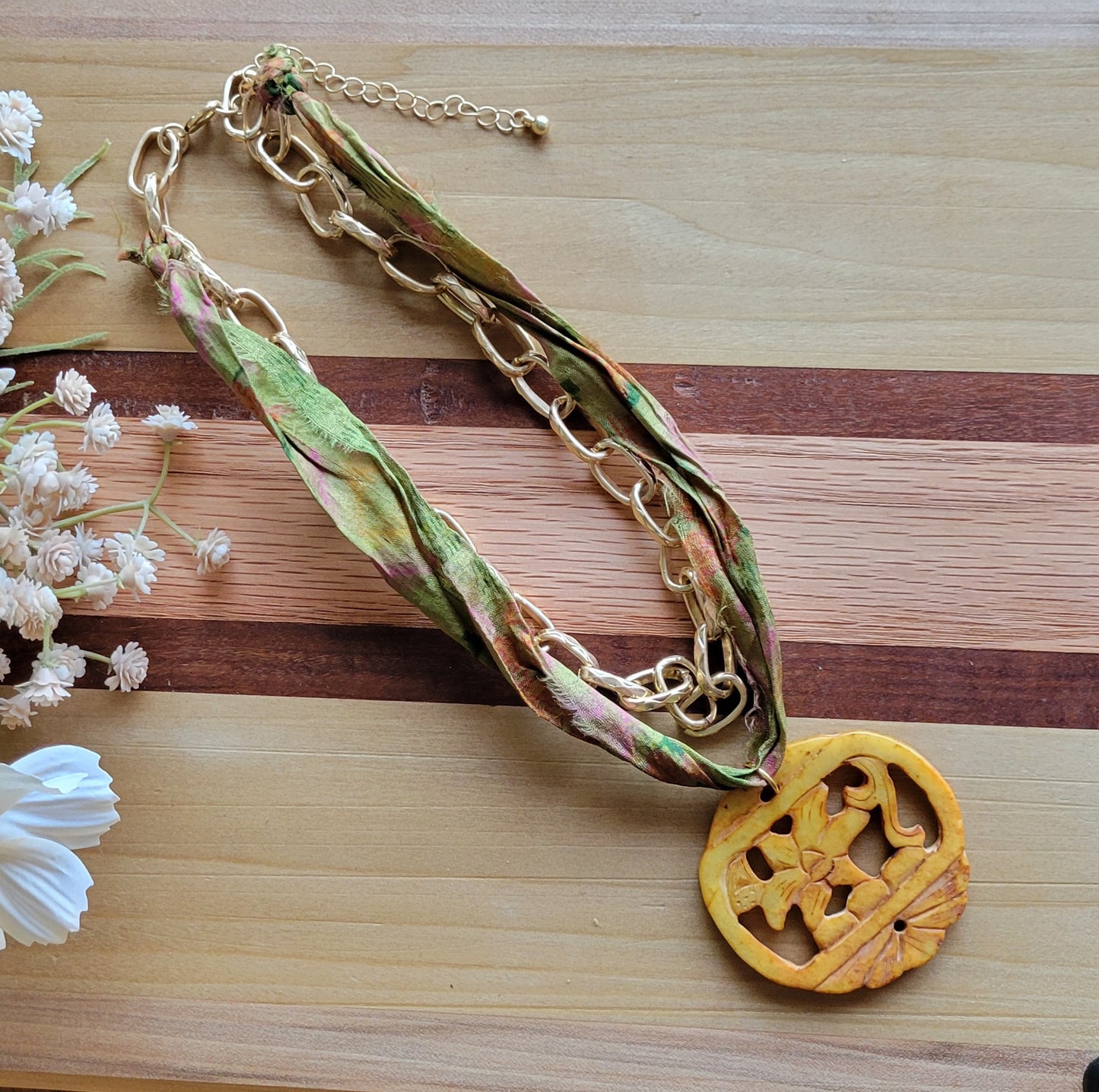Carved Serpentine Pendant Necklace