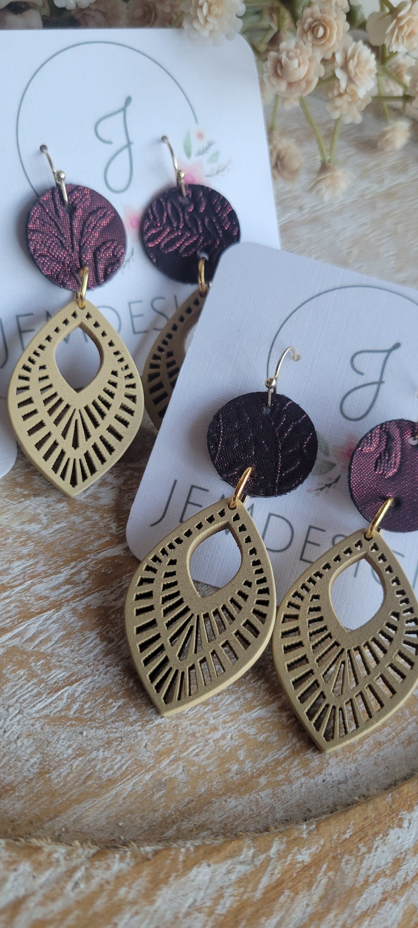 Wood and Leather Earrings