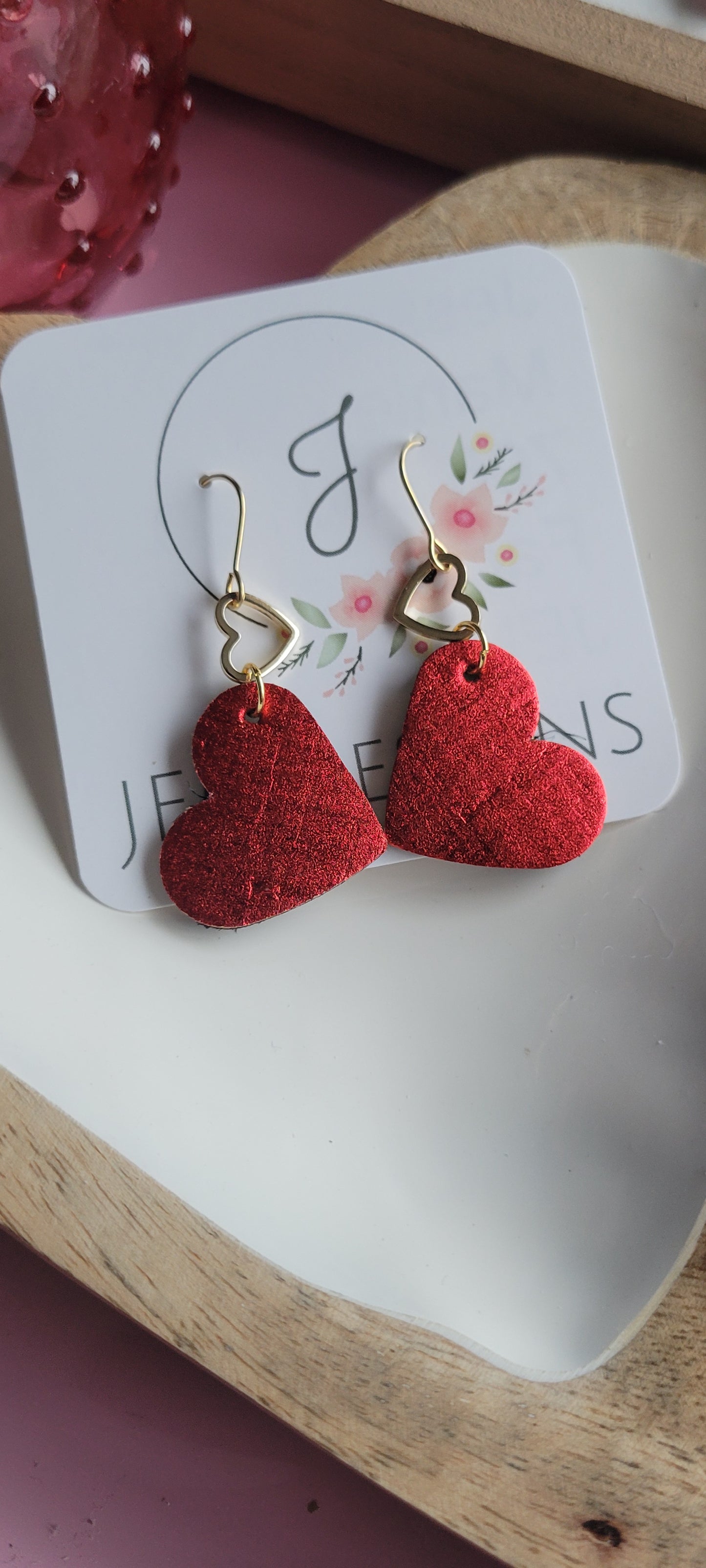 Red and Gold Heart Earrings