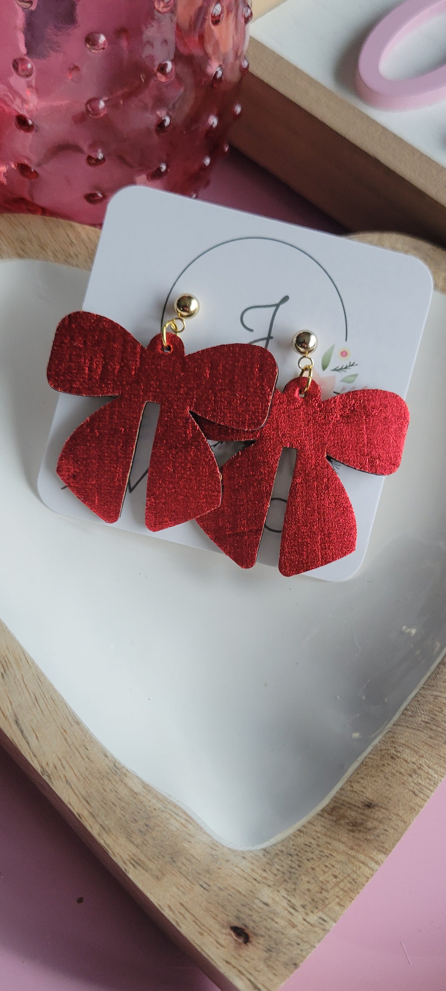 Big Red Bow Ribbon Earrings