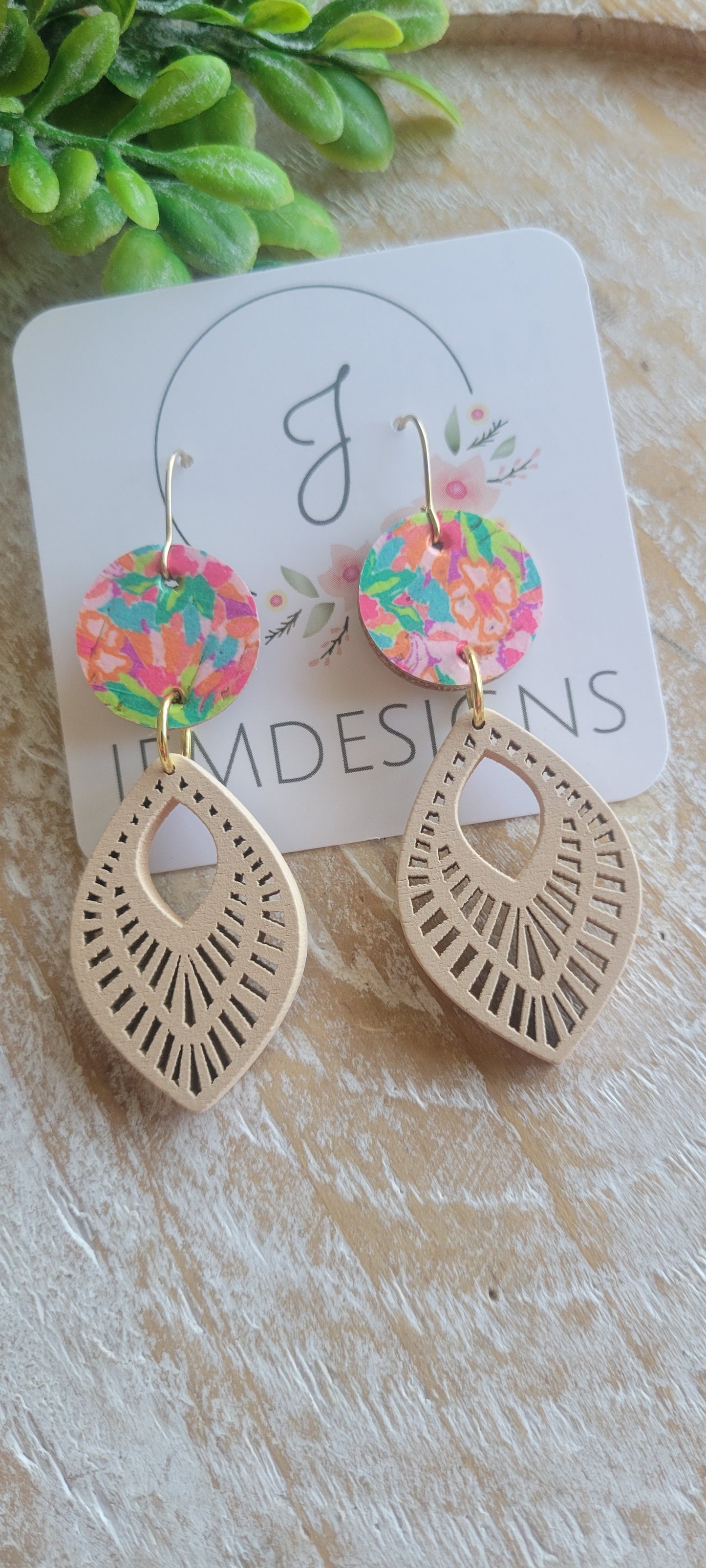 Wood and Cork Tropical Earrings