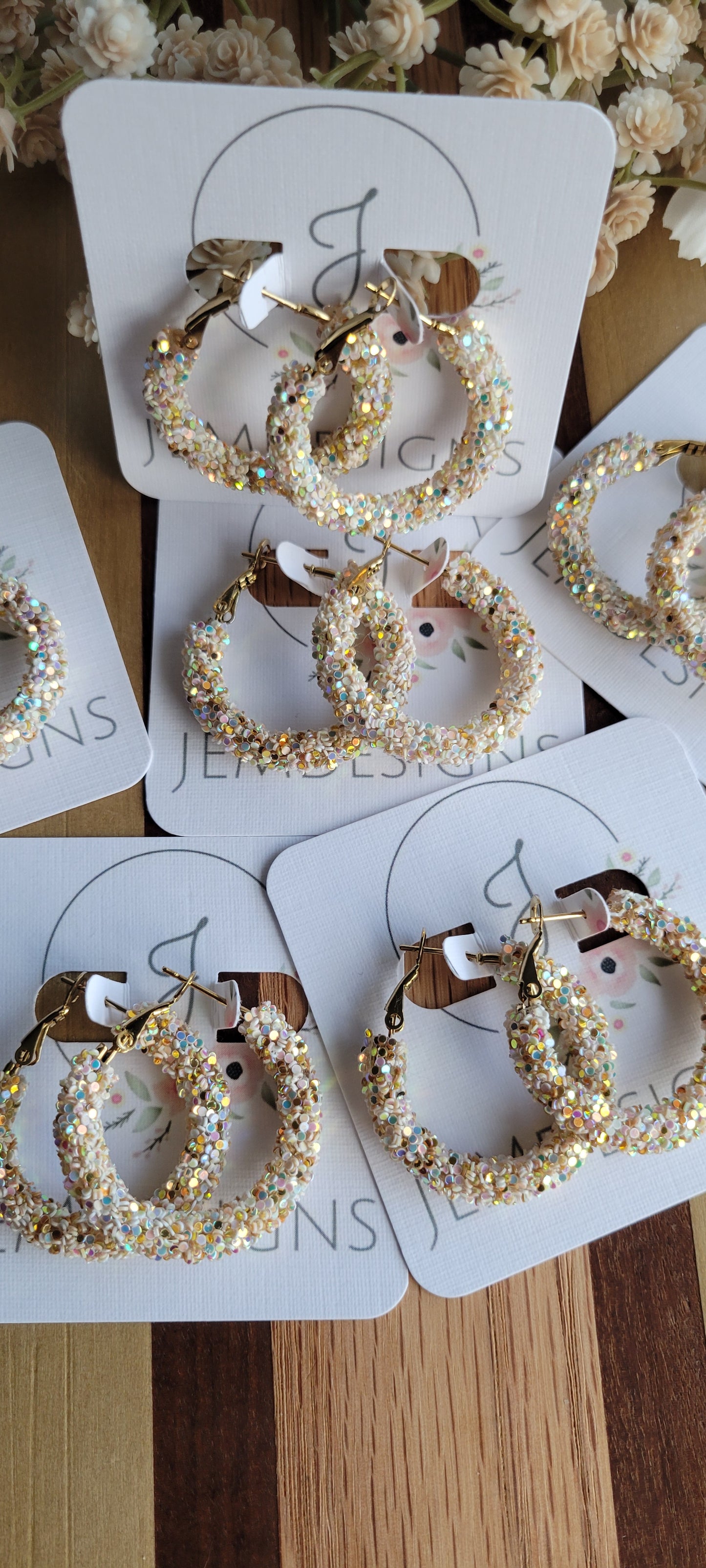 Toasted Marshmallow Glitter Hoop Earrings