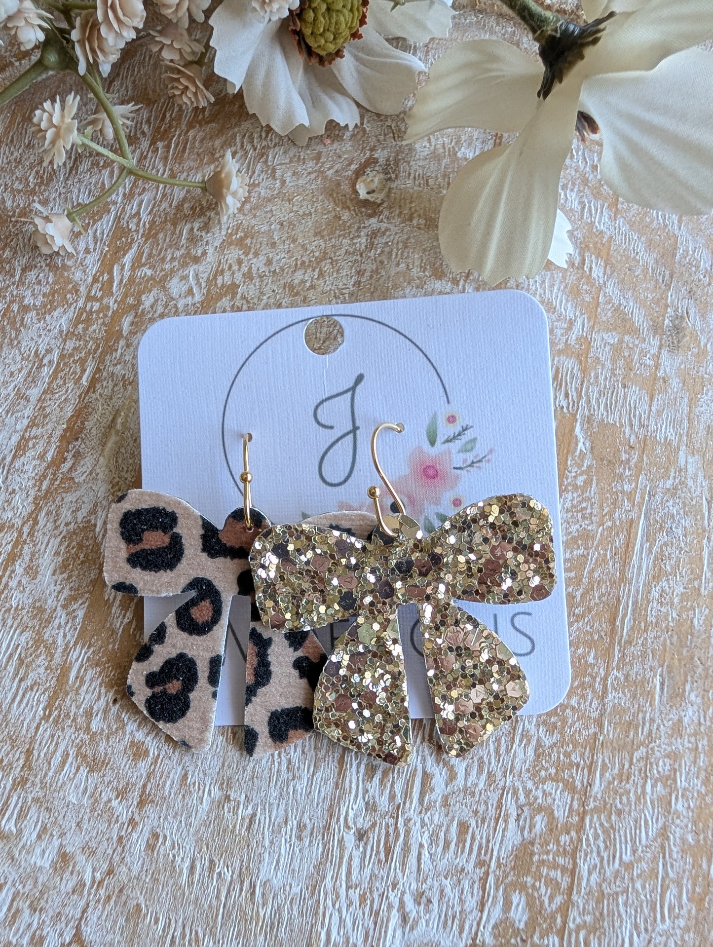 Reversible Leopard and Gold Glitter Earrings