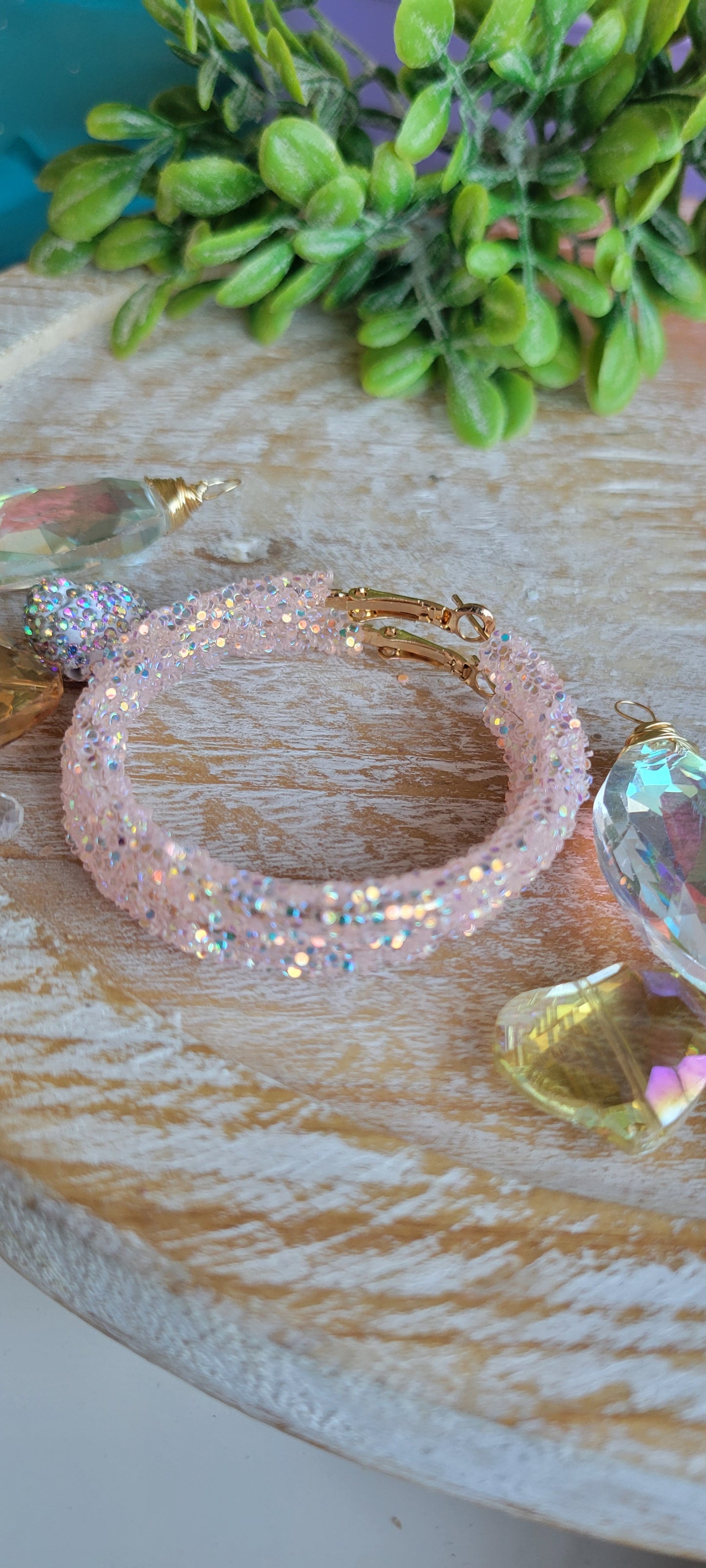 Light Pink Glitter Hoop Earrings