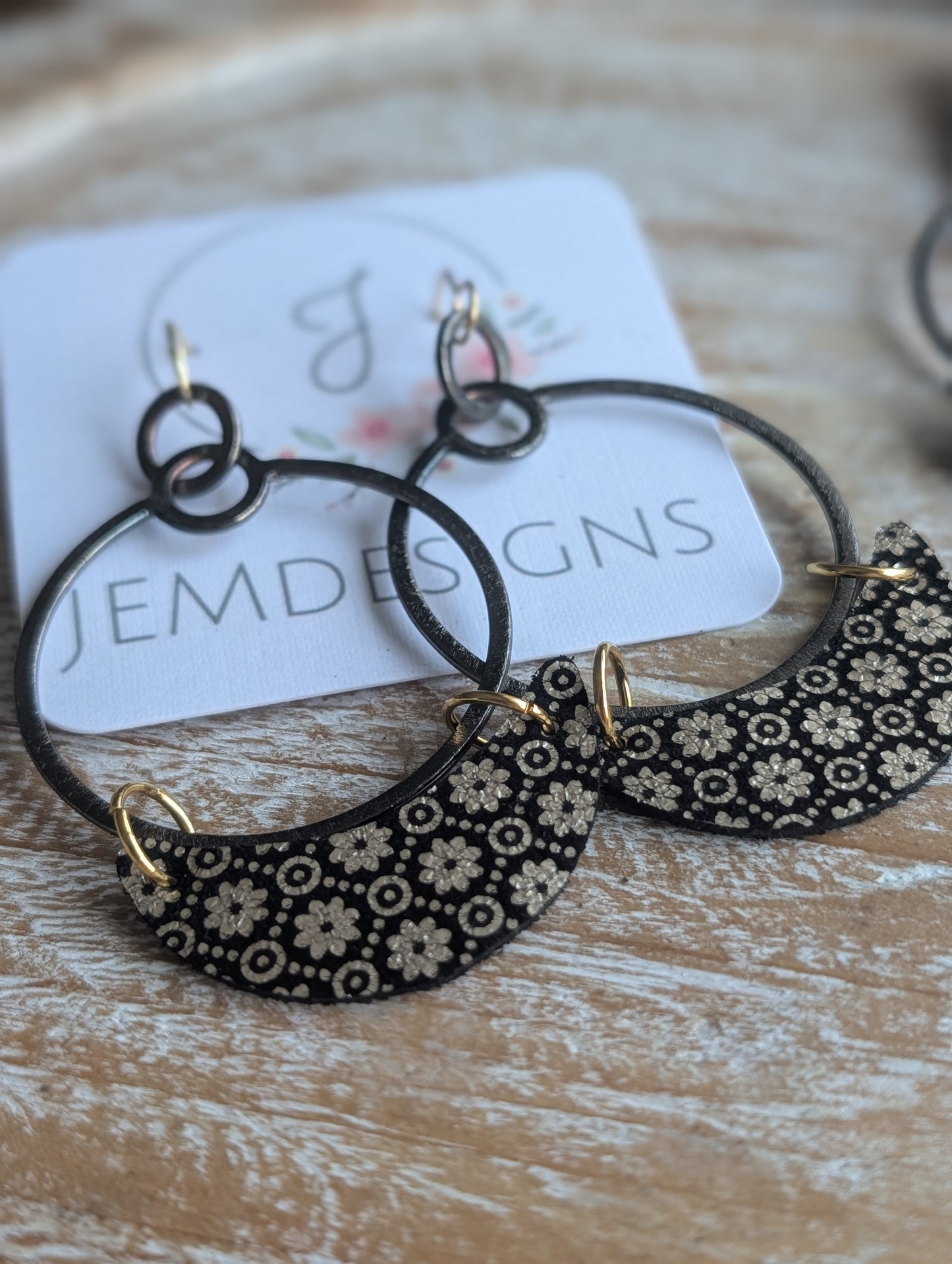 Black and Gold Hoop Earrings
