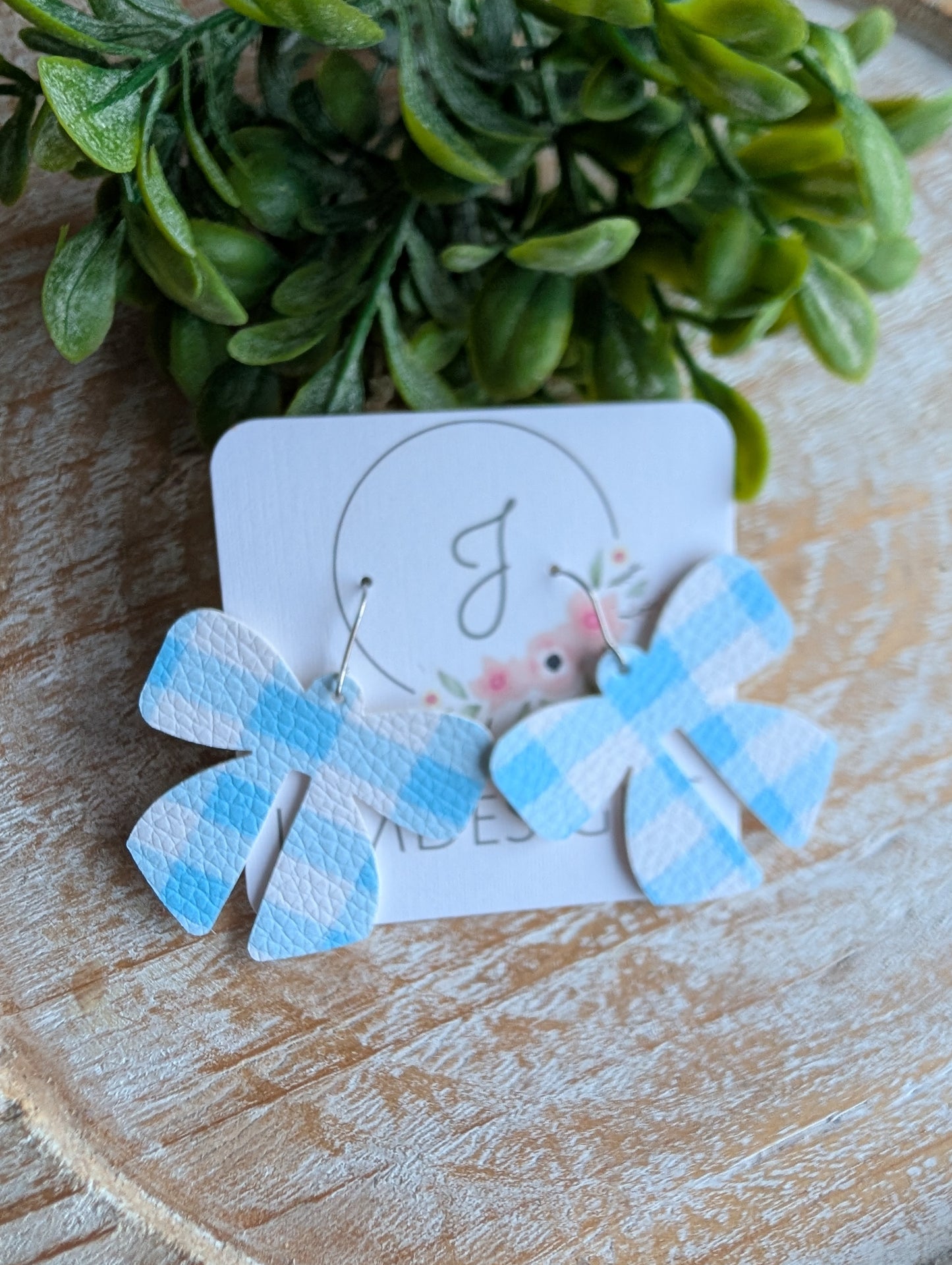 Blue Gingham Bow Earrings