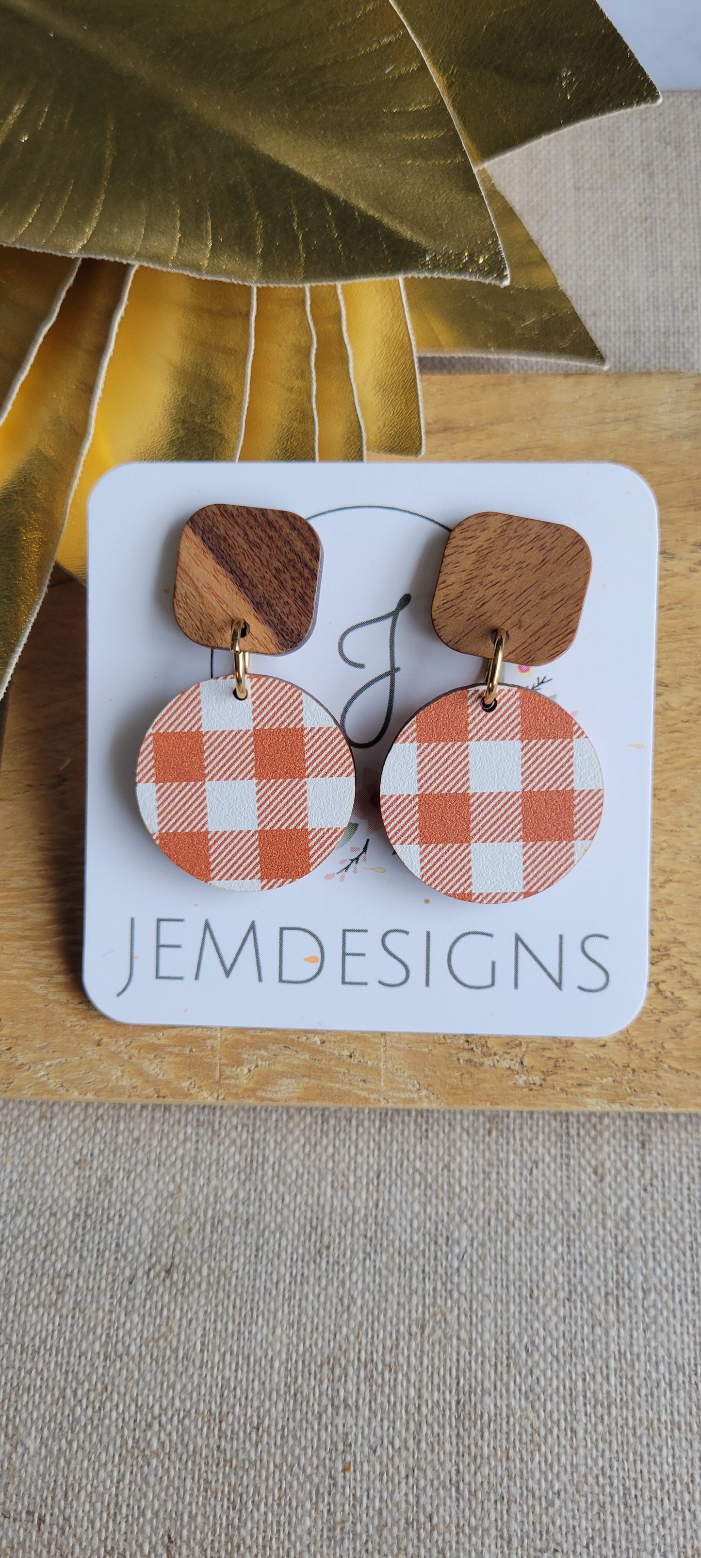 Plaid Wood Earrings