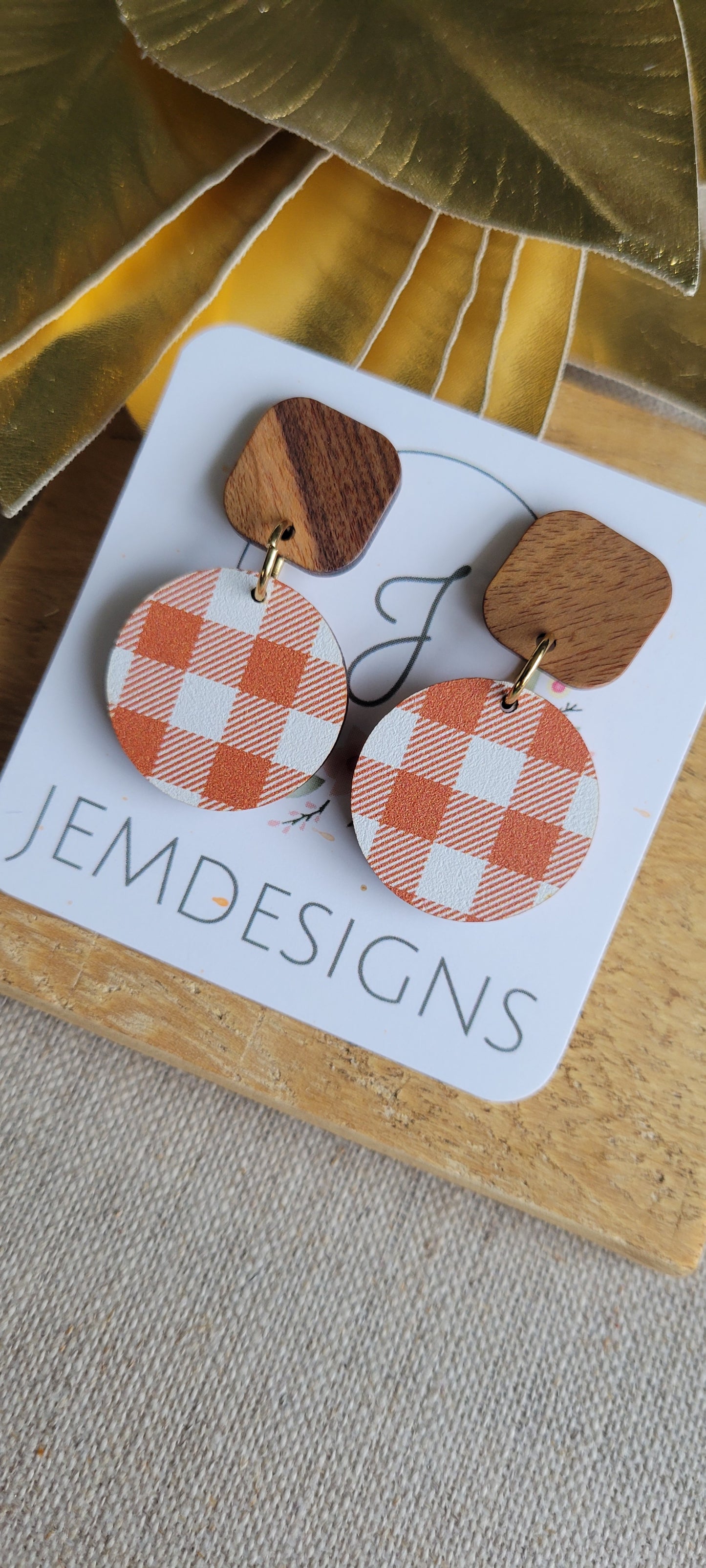 Plaid Wood Earrings