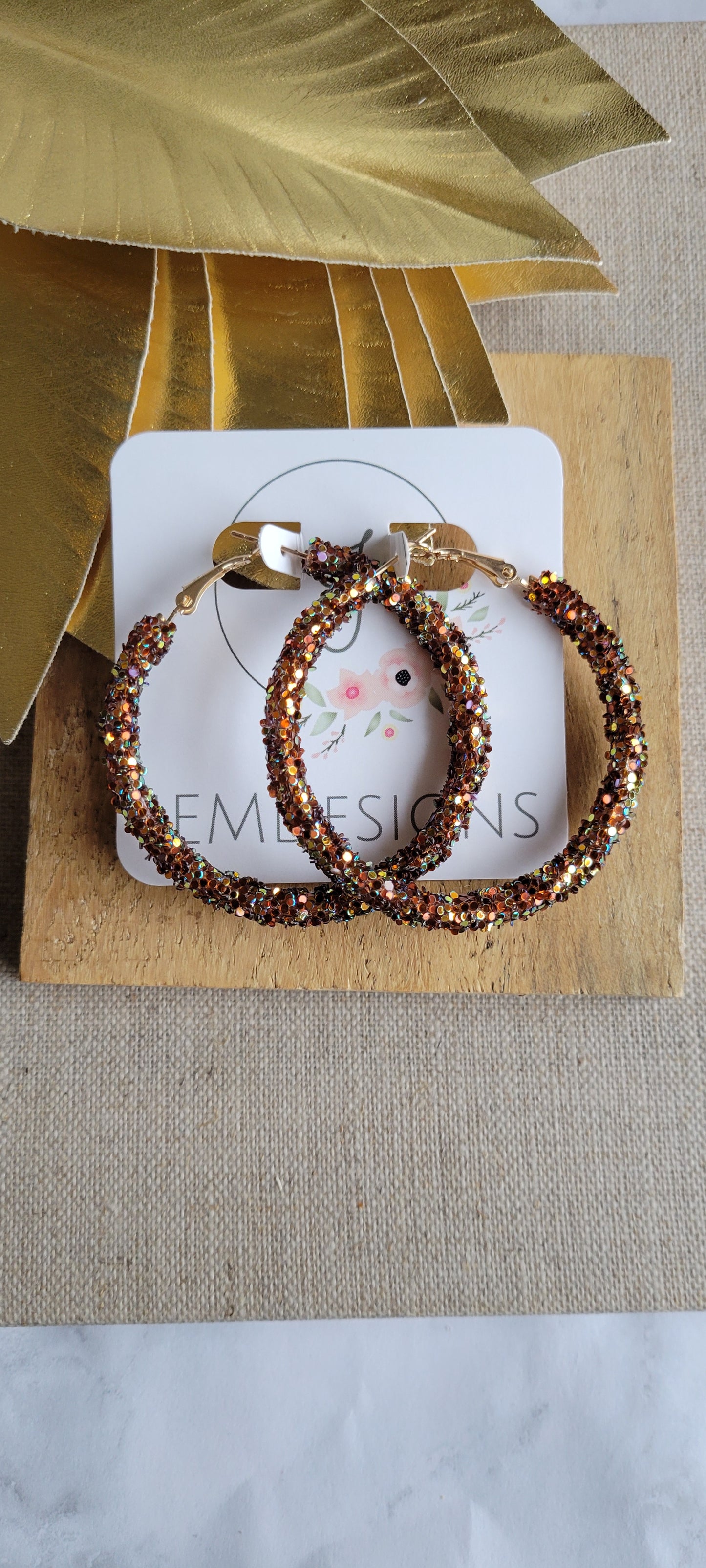 Glitter Hoop Earrings in brown