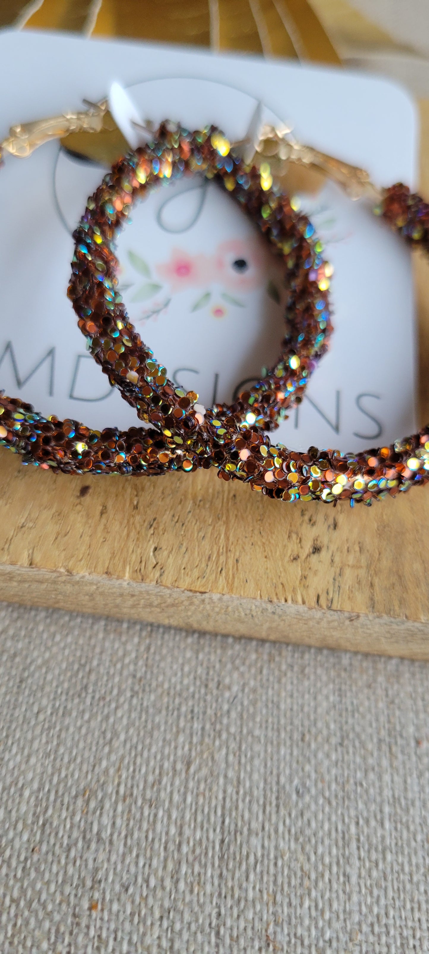 Glitter Hoop Earrings in brown