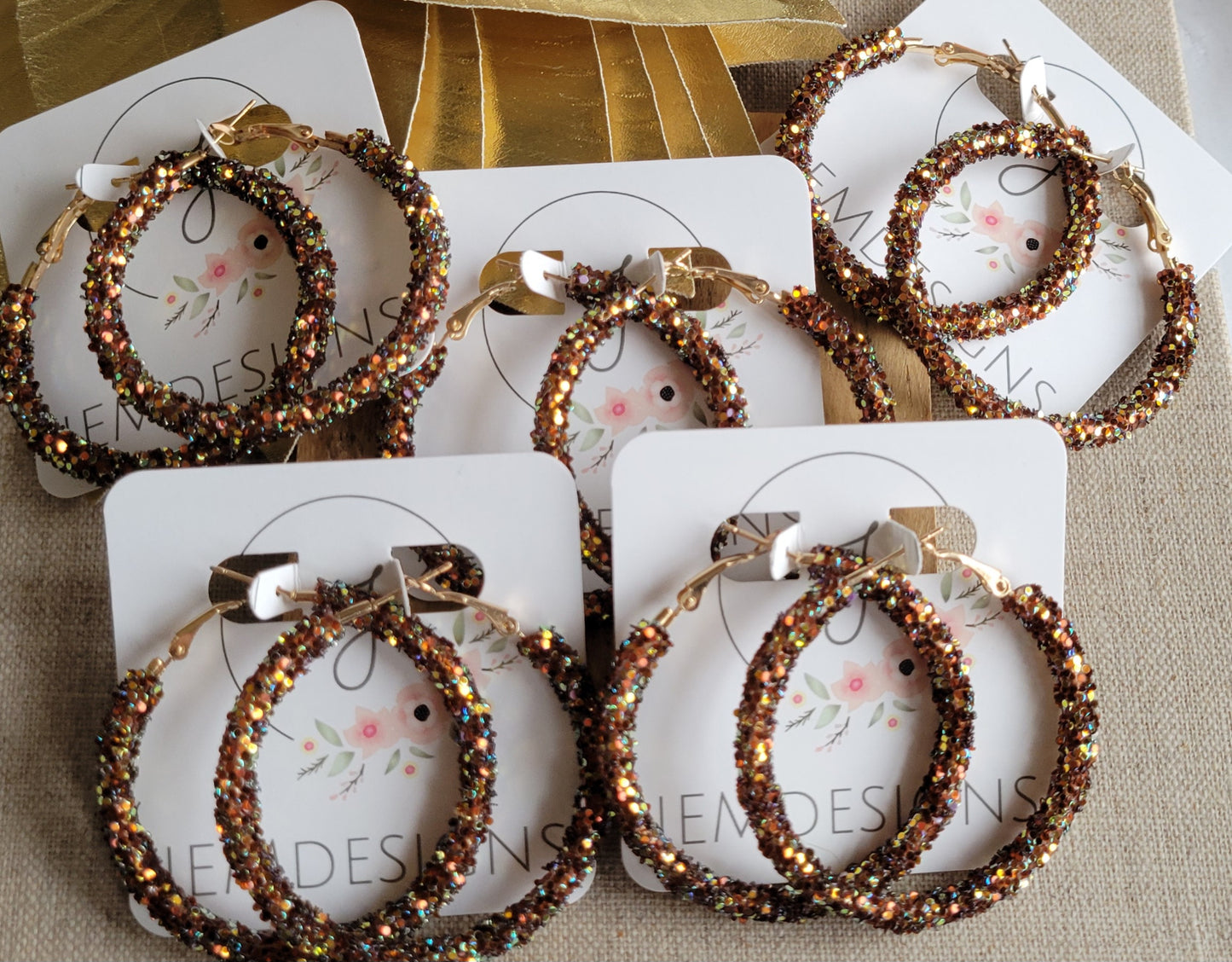 Glitter Hoop Earrings in brown