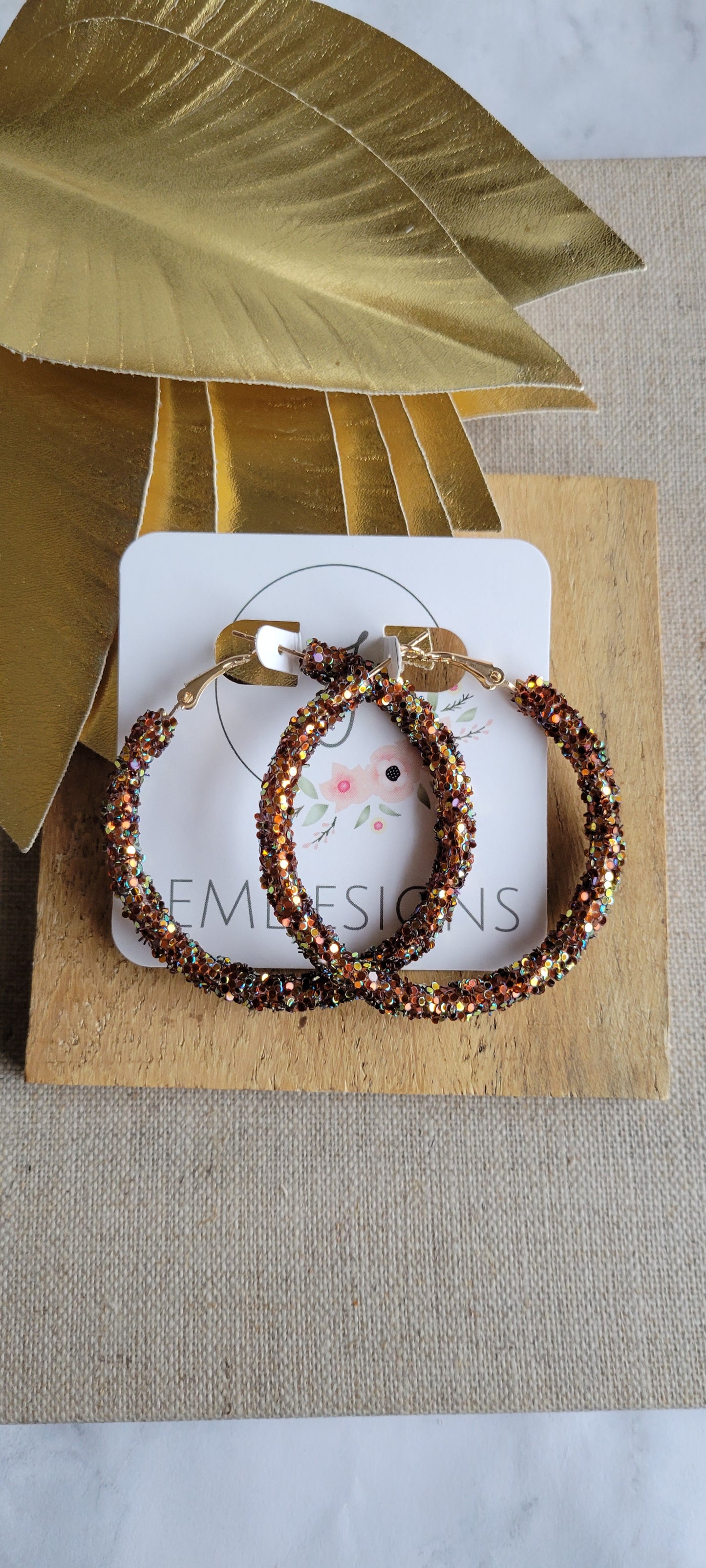 Glitter Hoop Earrings in brown