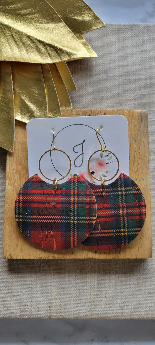 Christmas Plaid Circle Earrings