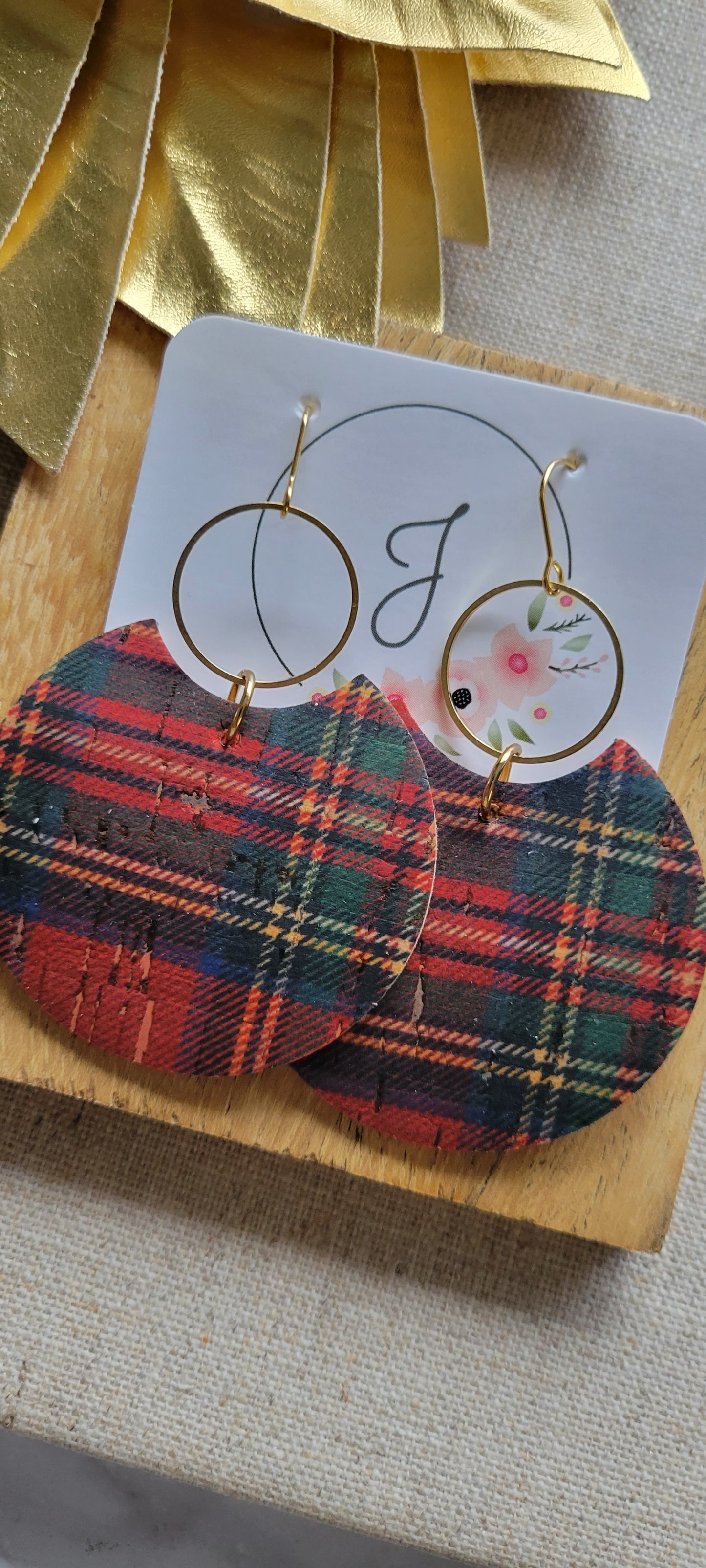 Christmas Plaid Circle Earrings