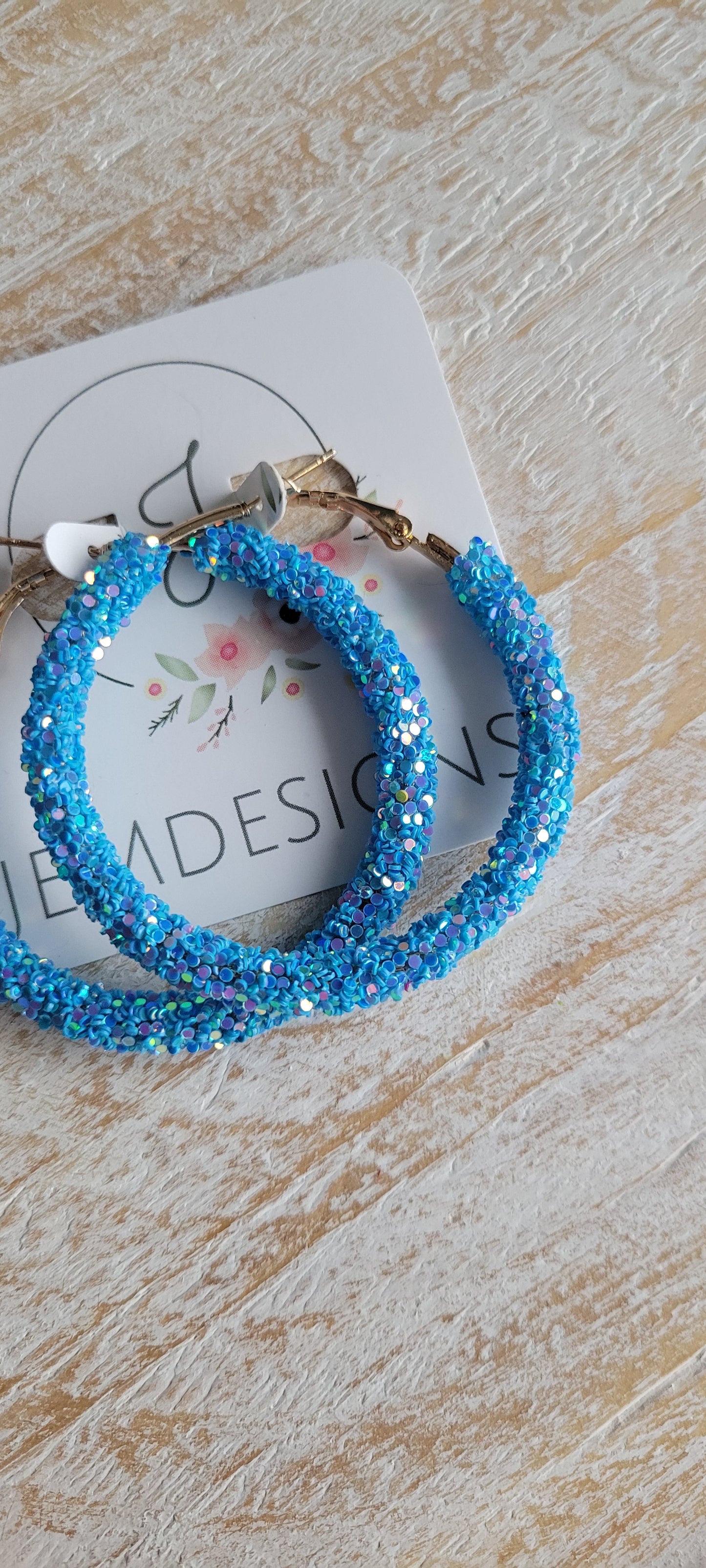 Blue Glitter Hoop Earrings