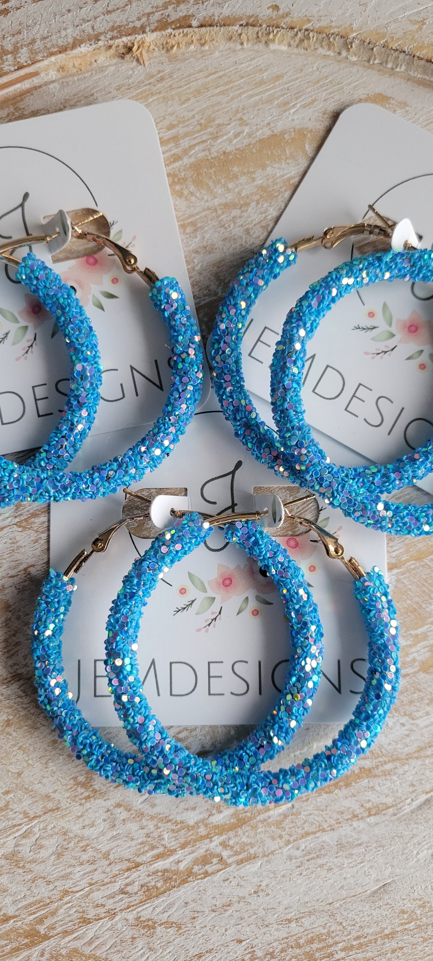 Blue Glitter Hoop Earrings