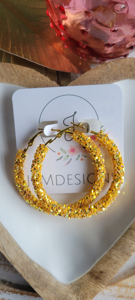 Yellow Glitter Hoop Earrings