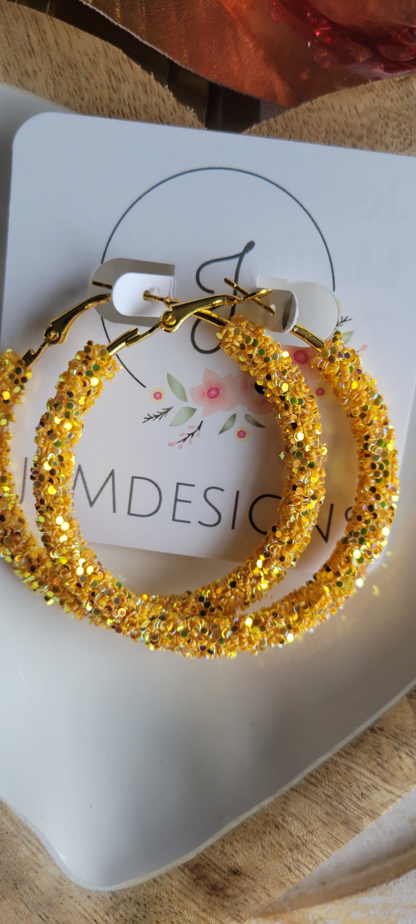 Yellow Glitter Hoop Earrings