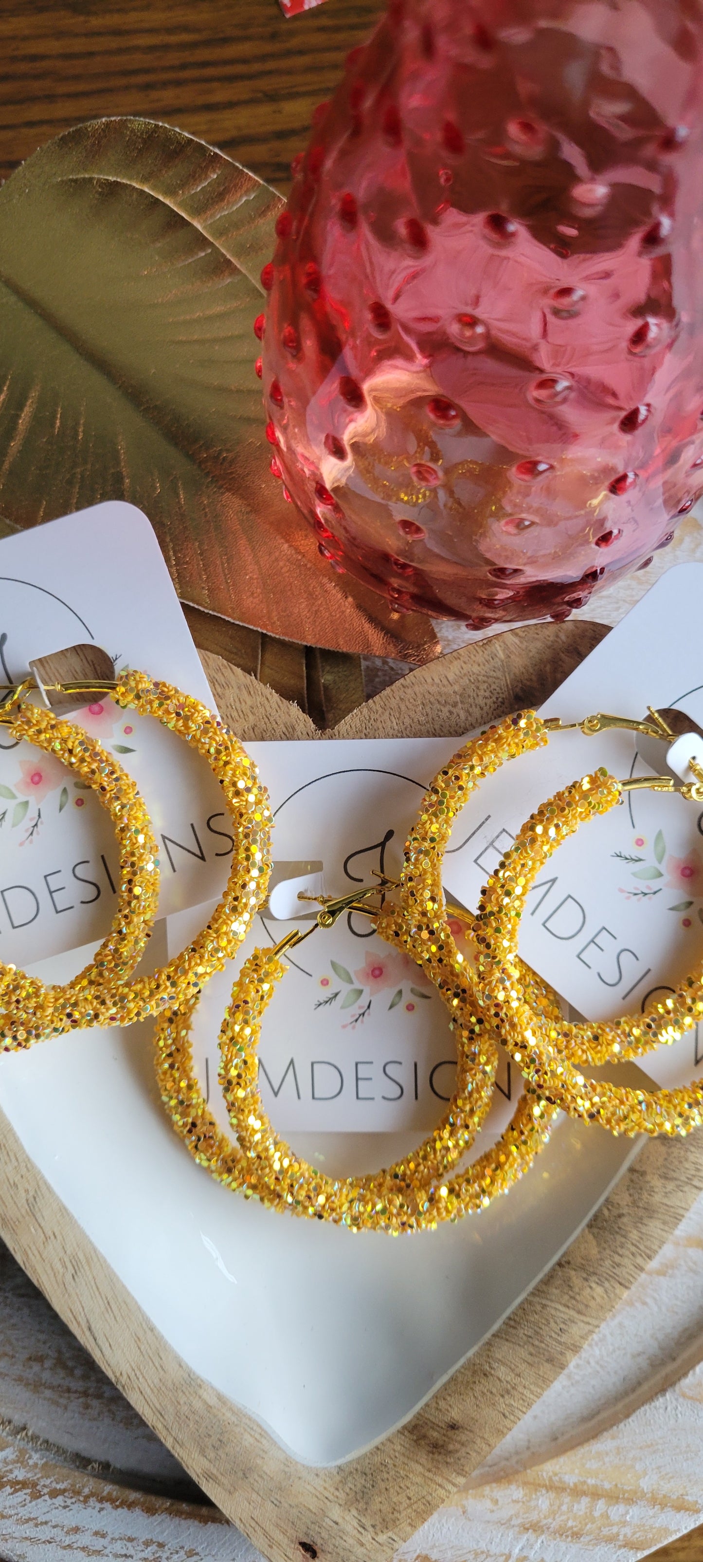 Yellow Glitter Hoop Earrings