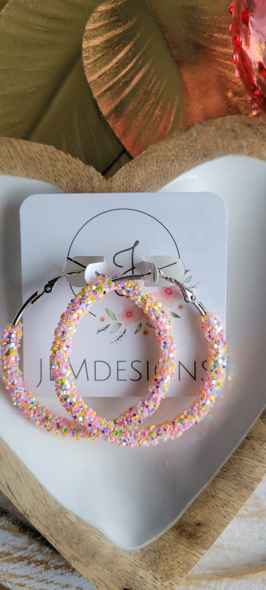 Pink Confetti Glitter Hoop Earrings