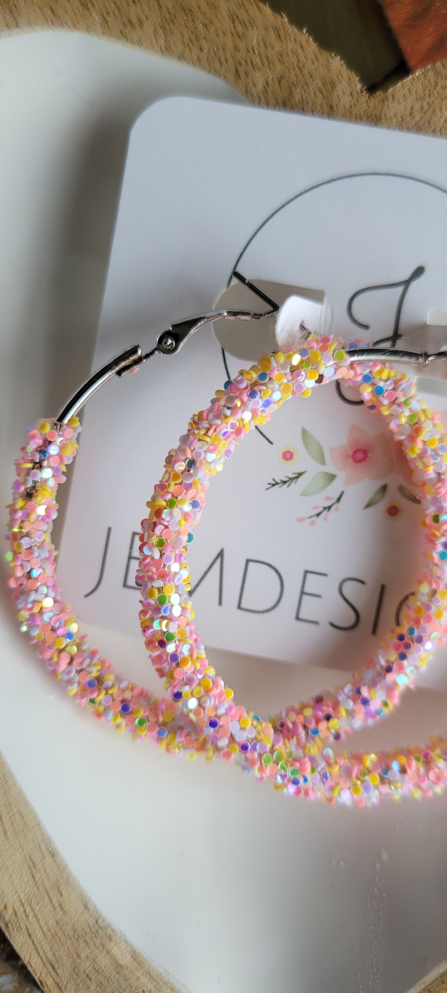 Pink Confetti Glitter Hoop Earrings