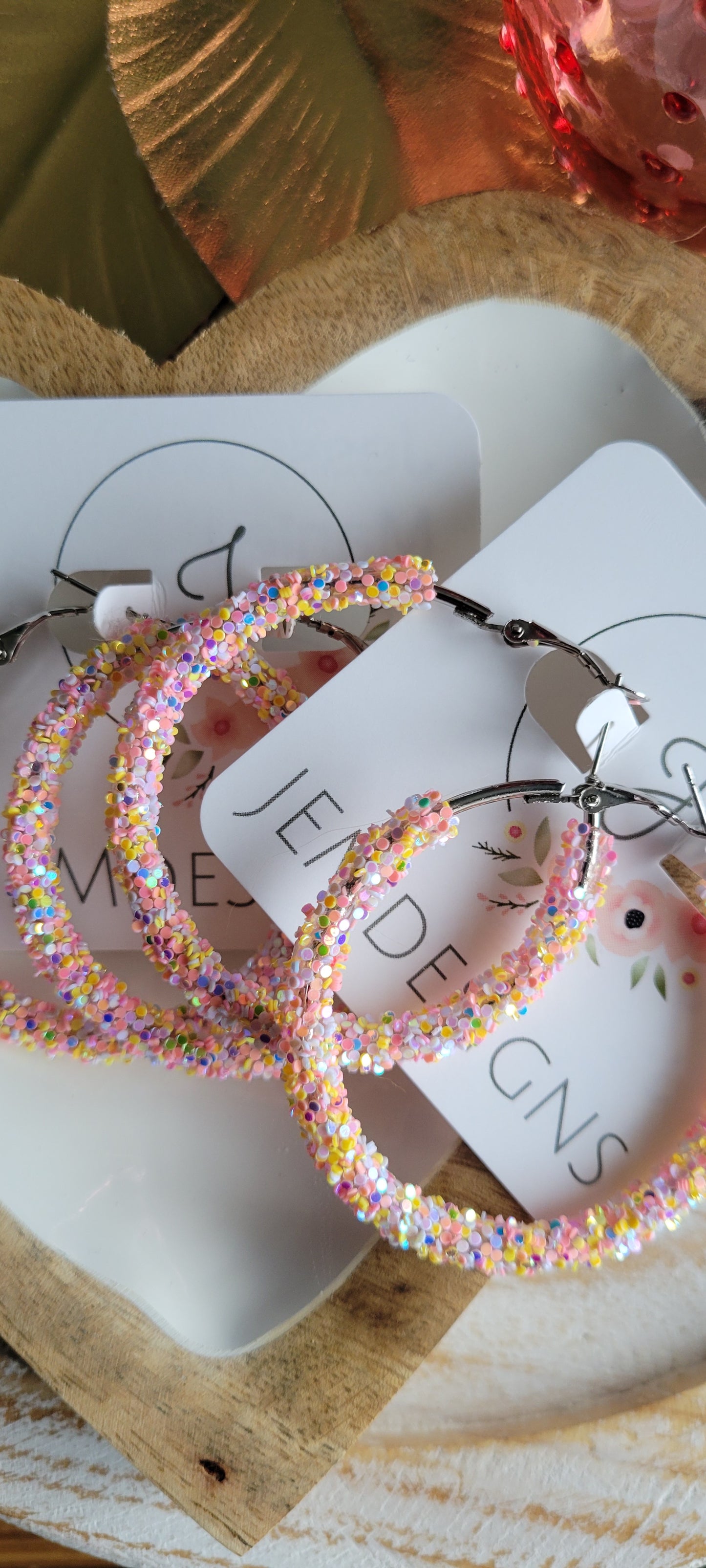 Pink Confetti Glitter Hoop Earrings