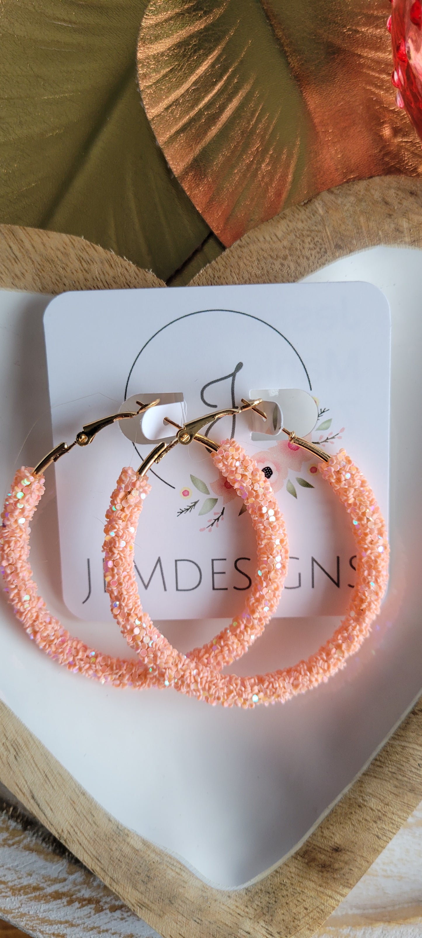 Peach Glitter Hoop Earrings