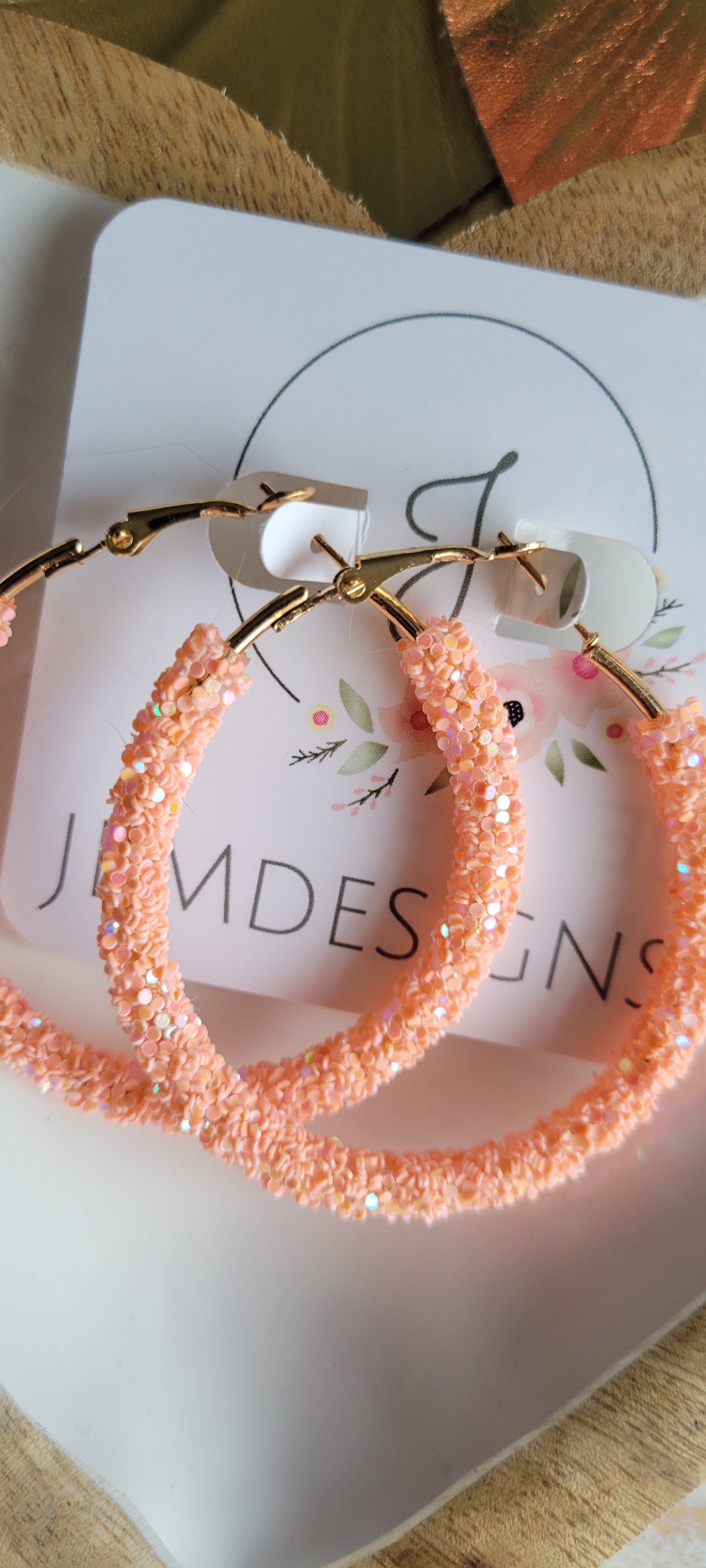 Peach Glitter Hoop Earrings