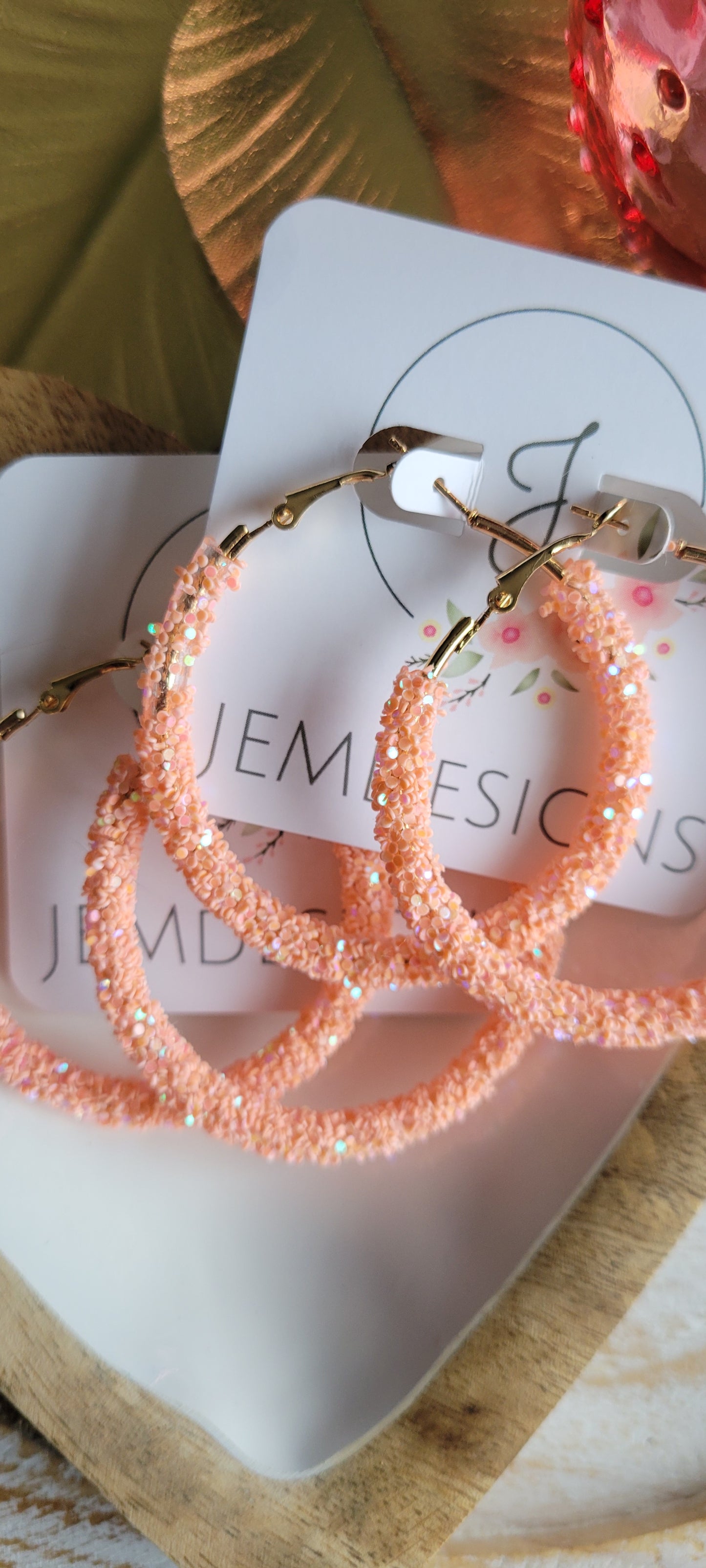 Peach Glitter Hoop Earrings