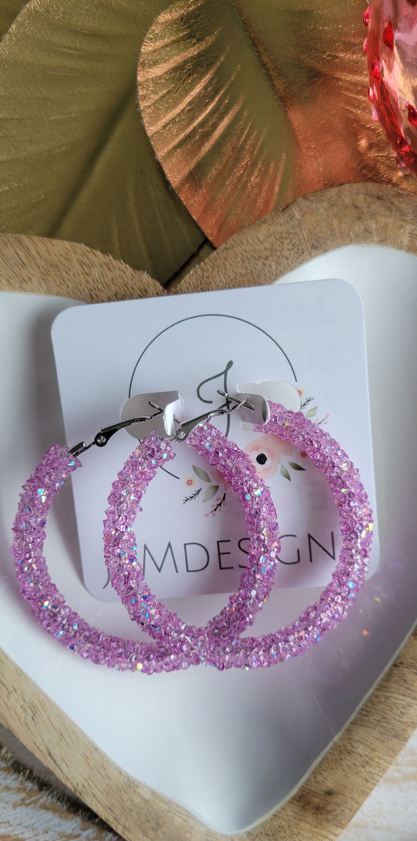 Crystal Purple Glitter Hoop Earrings