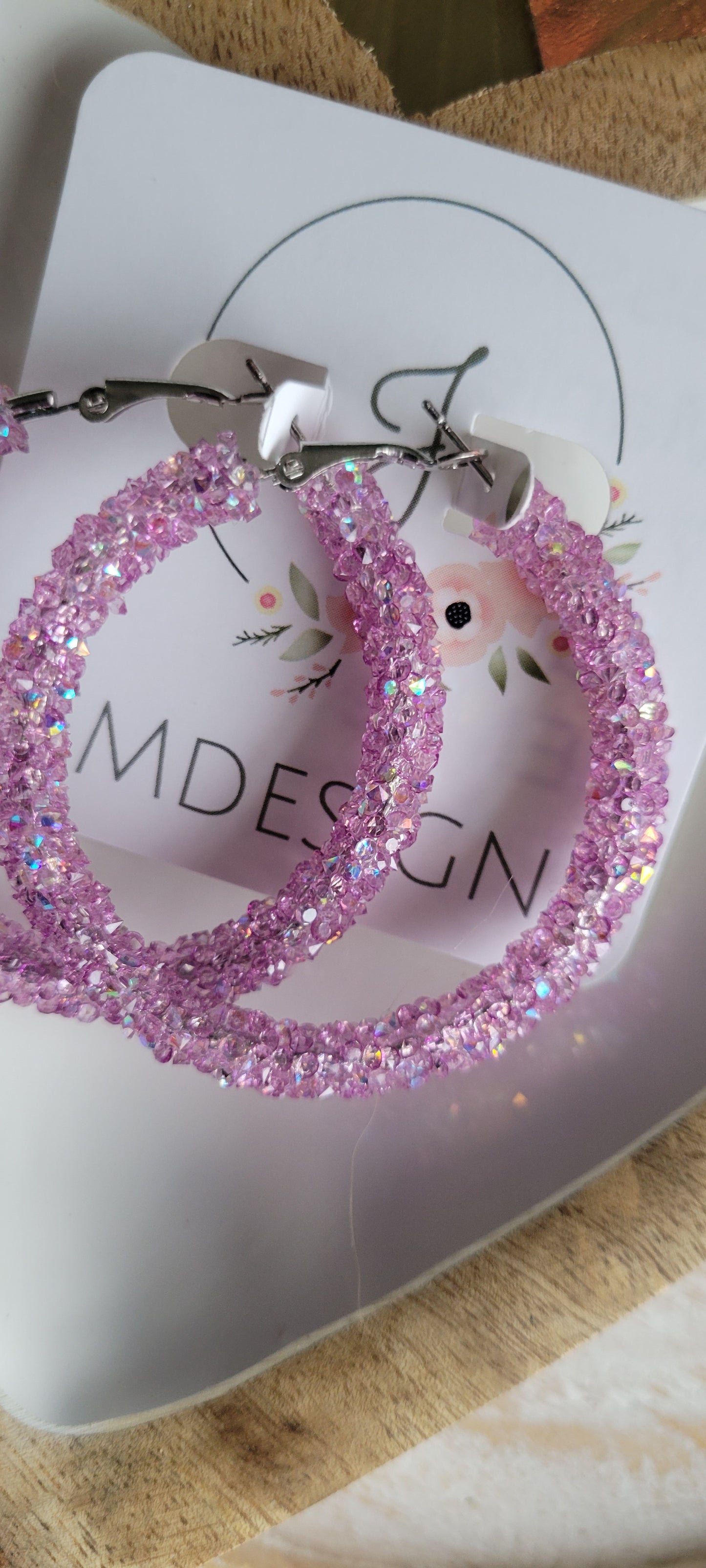 Crystal Purple Glitter Hoop Earrings