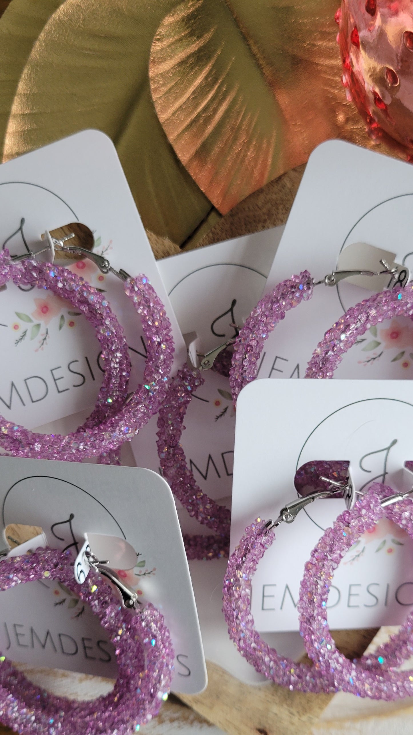 Crystal Purple Glitter Hoop Earrings