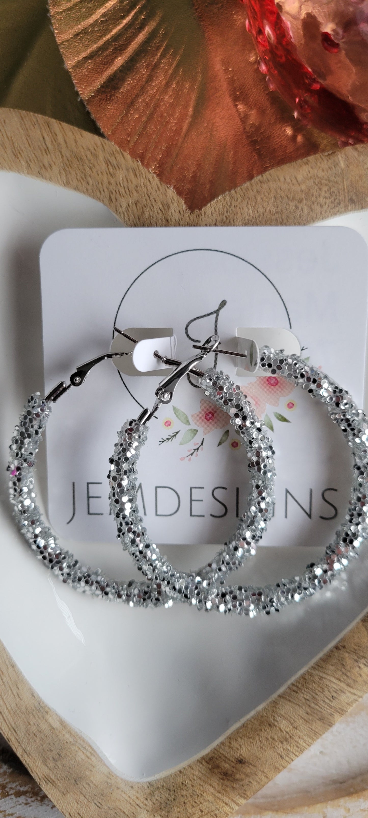 Silver Glitter Hoop Earrings