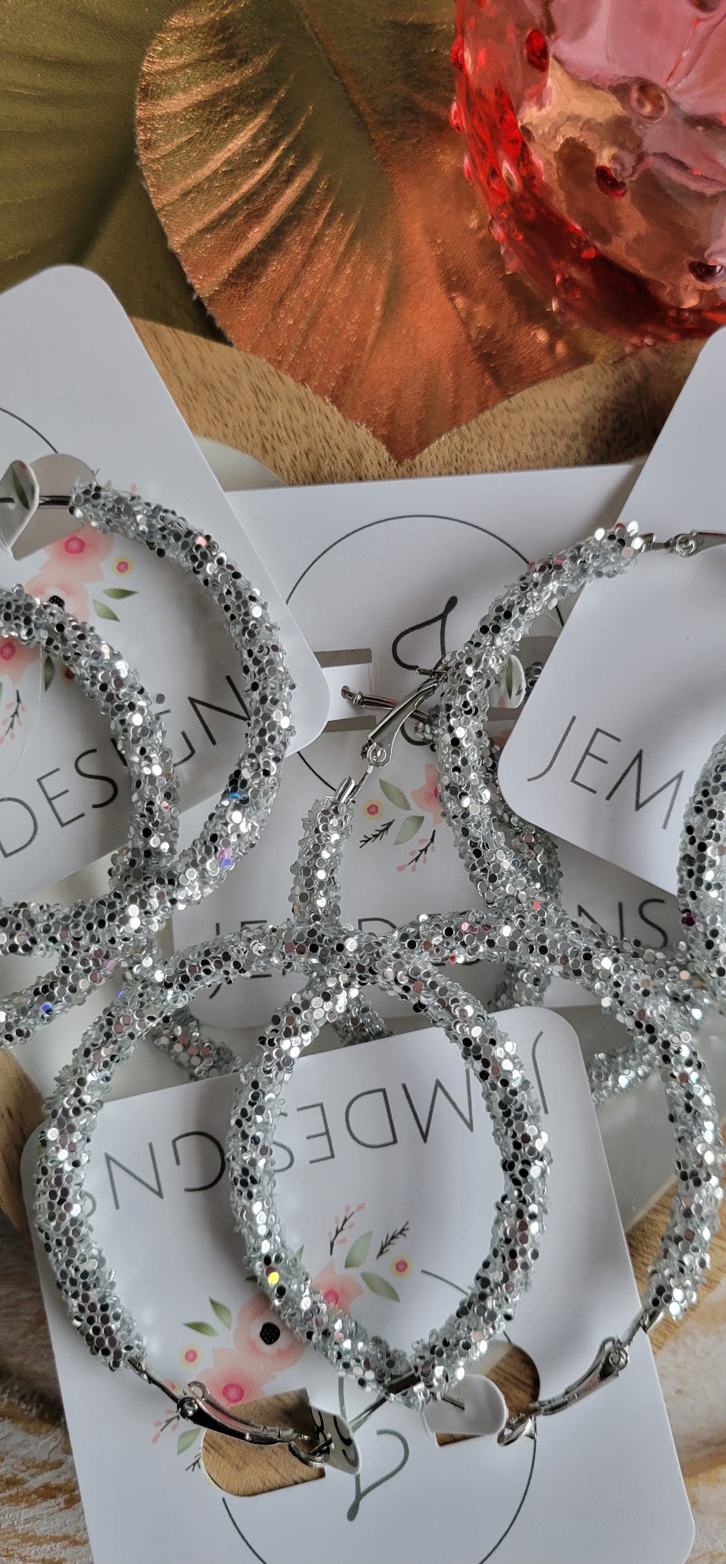 Silver Glitter Hoop Earrings