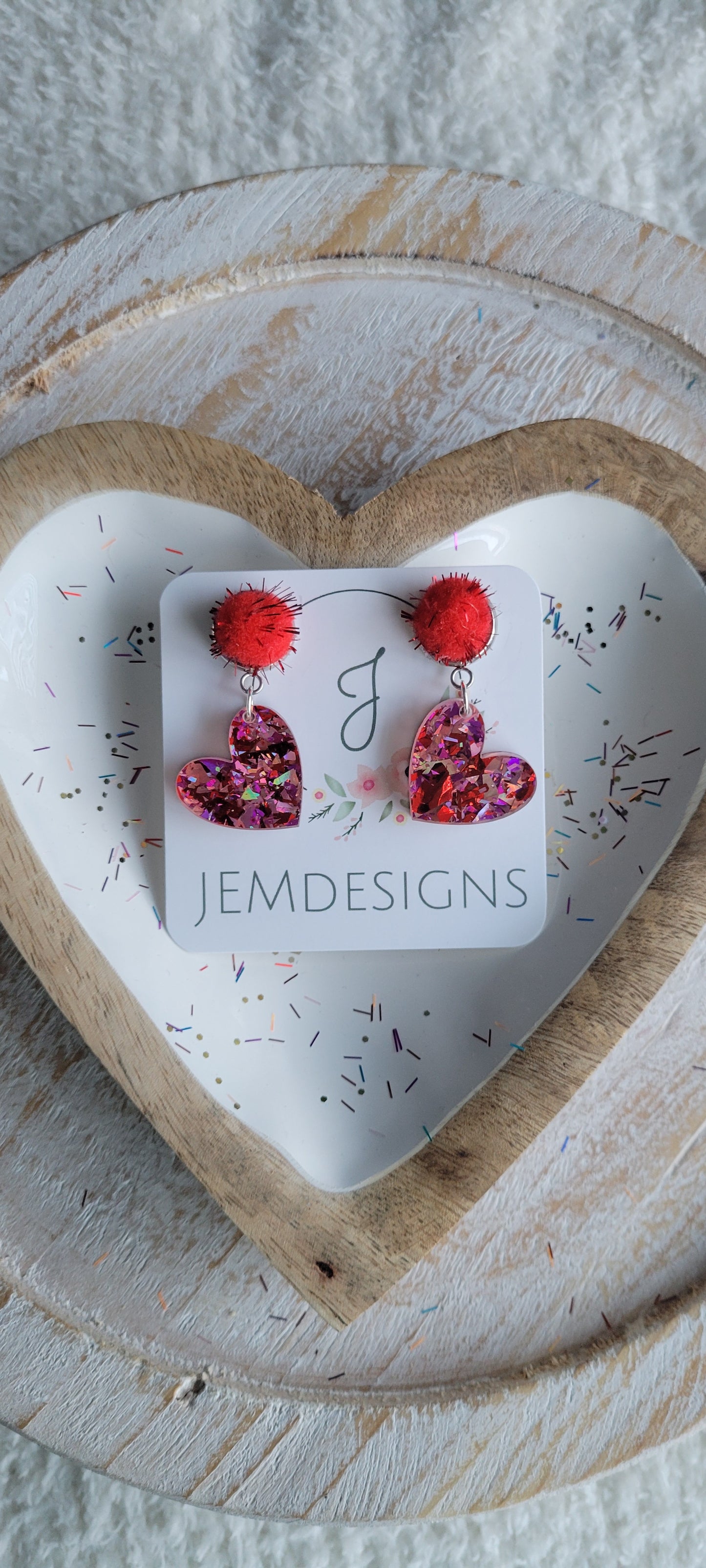 Red Acrylic Heart Earrings