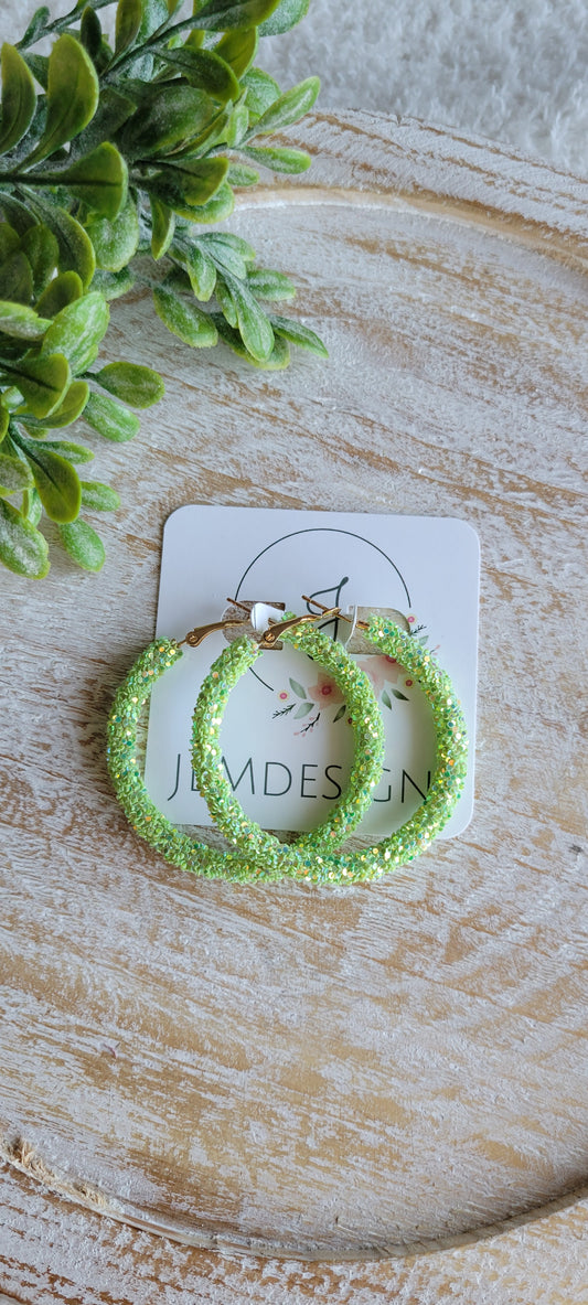 Glitter Hoops Earrings in lime green