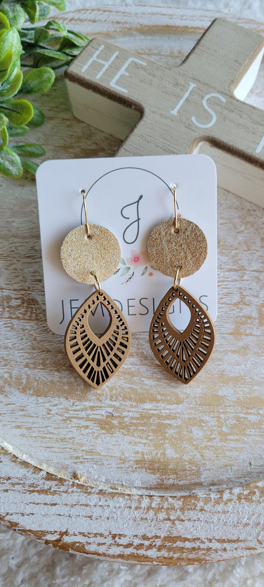 Gilded Gold and Wood Earrings