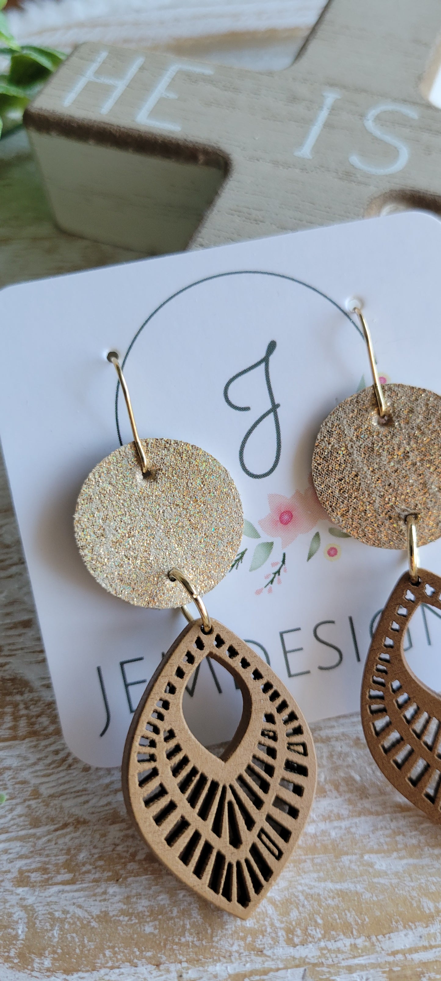 Gilded Gold and Wood Earrings