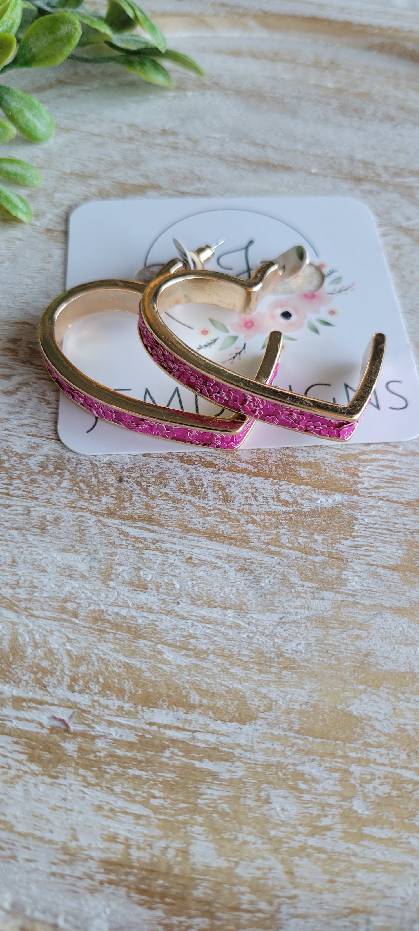 Gold and Pink Glitter Hoop Earrings