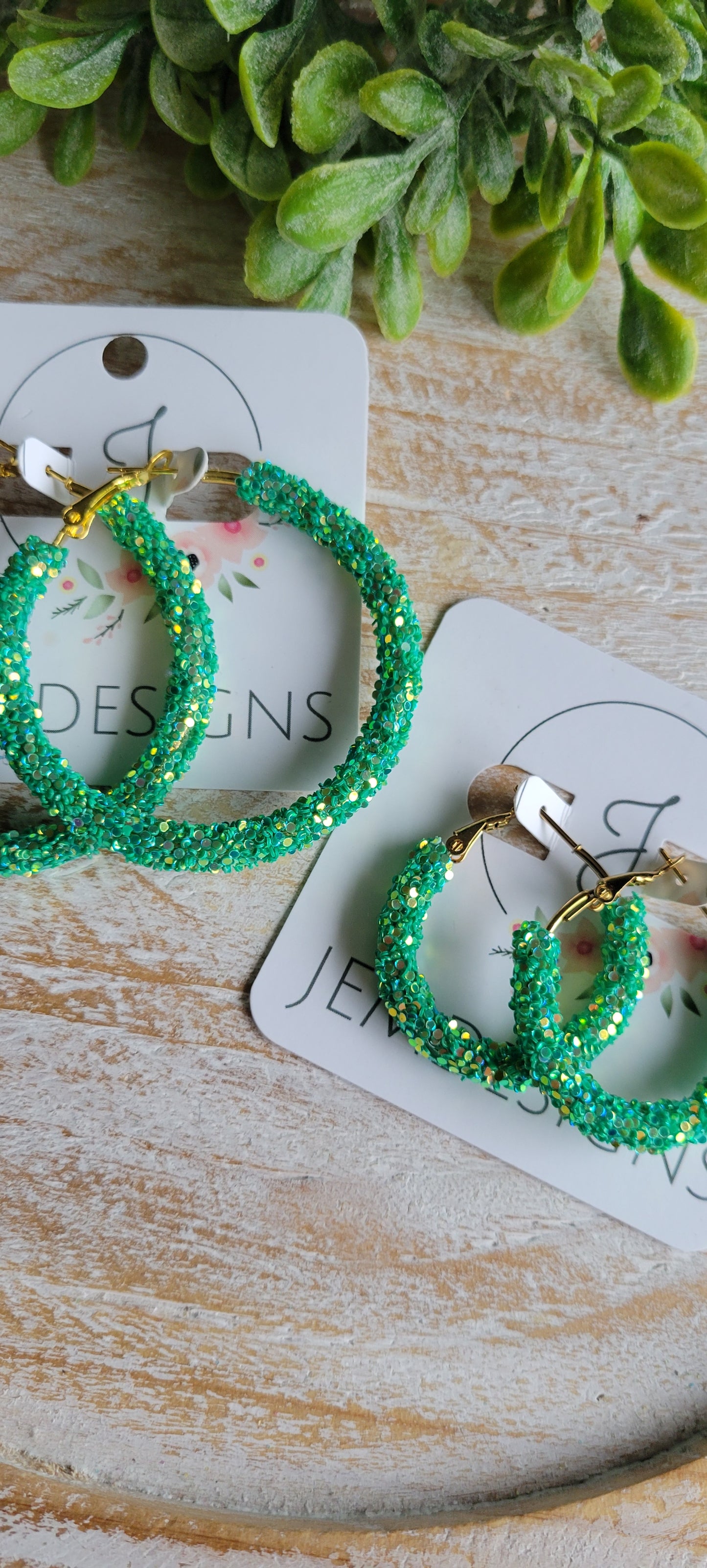 Green Glitter Hoop Earrings