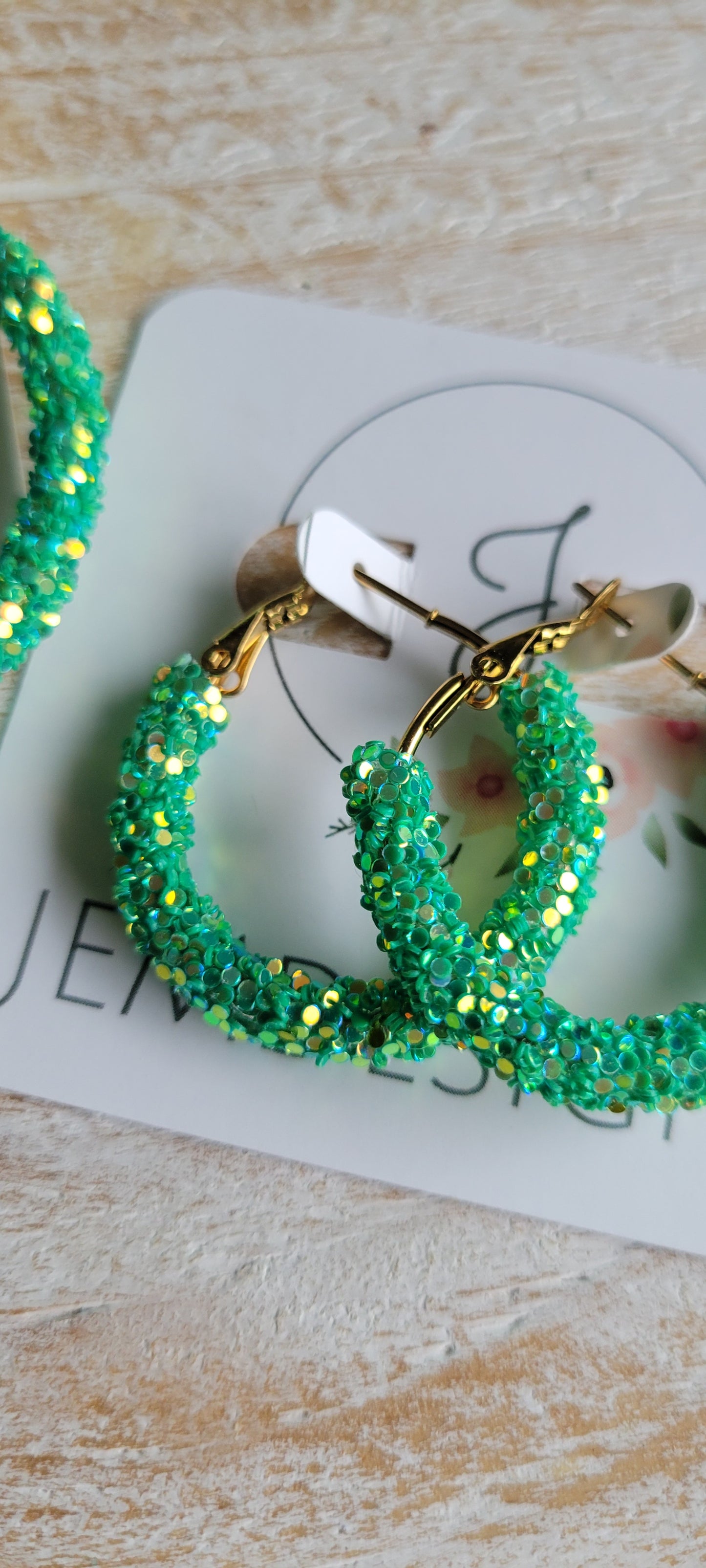 Green Glitter Hoop Earrings