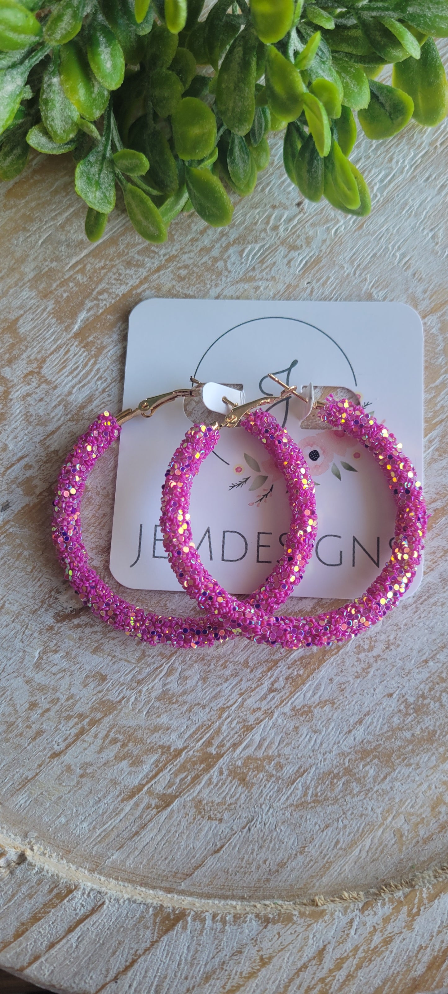 Magenta Glitter Hoop Earrings