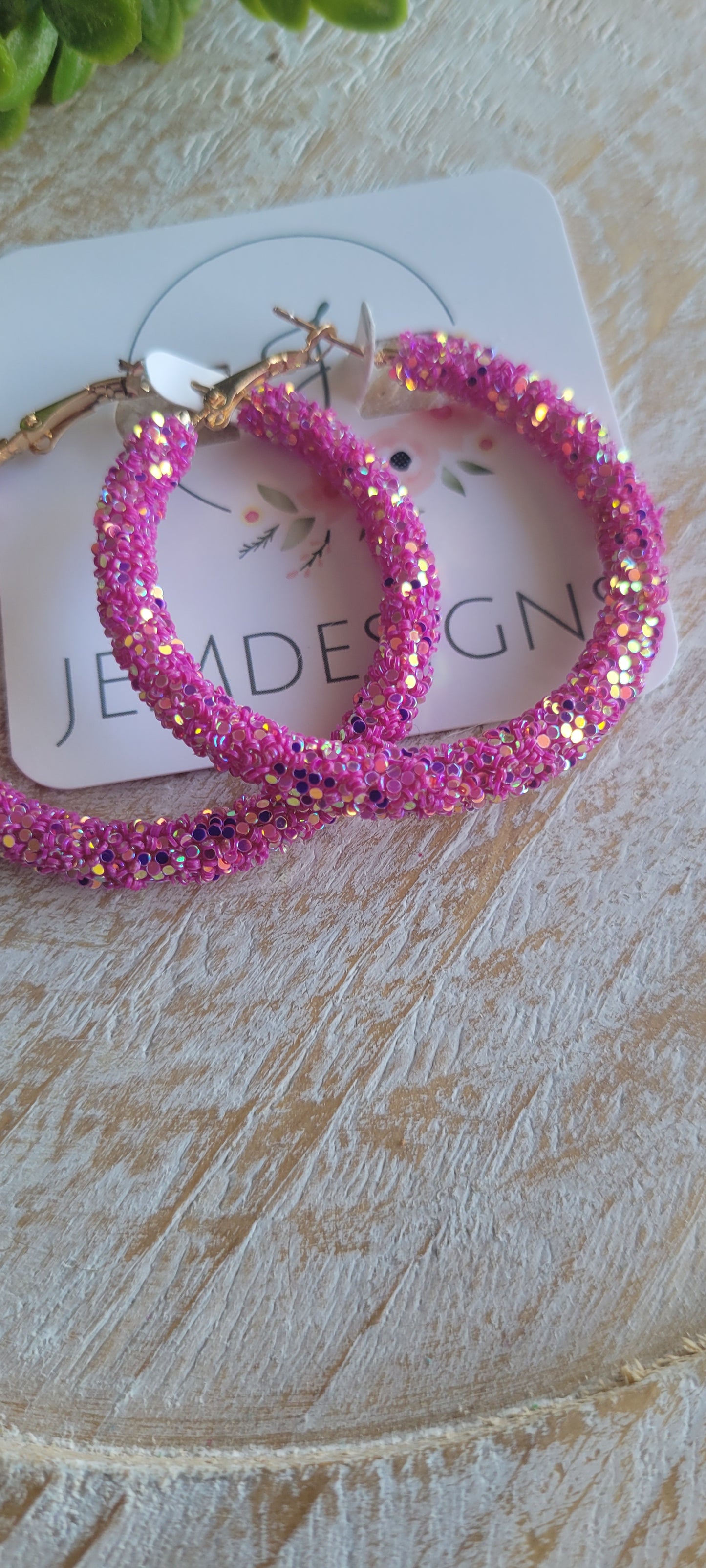 Magenta Glitter Hoop Earrings