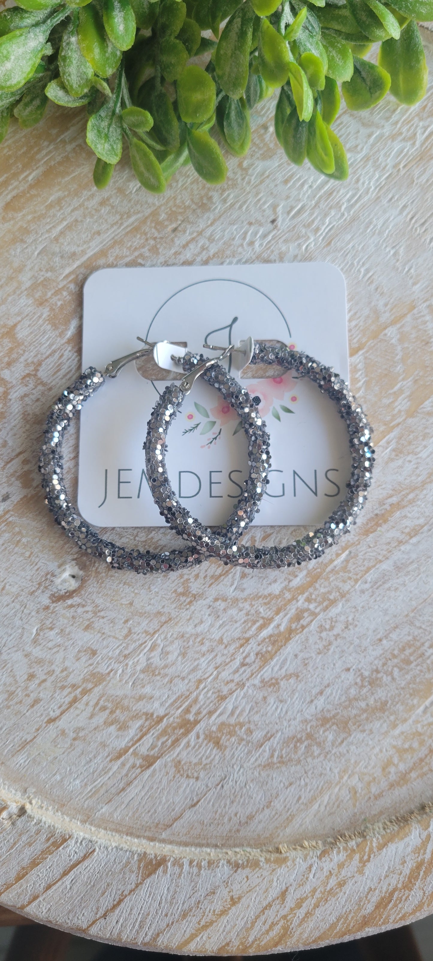 Gunmetal Glitter Hoop Earrings