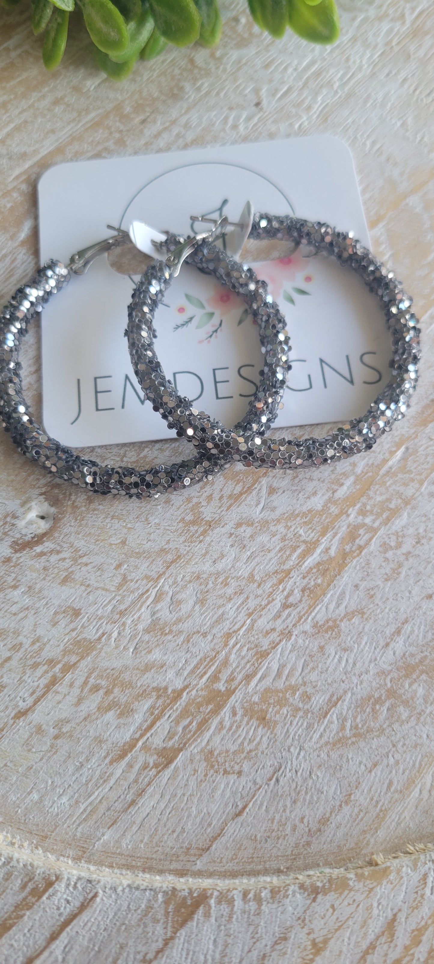 Gunmetal Glitter Hoop Earrings