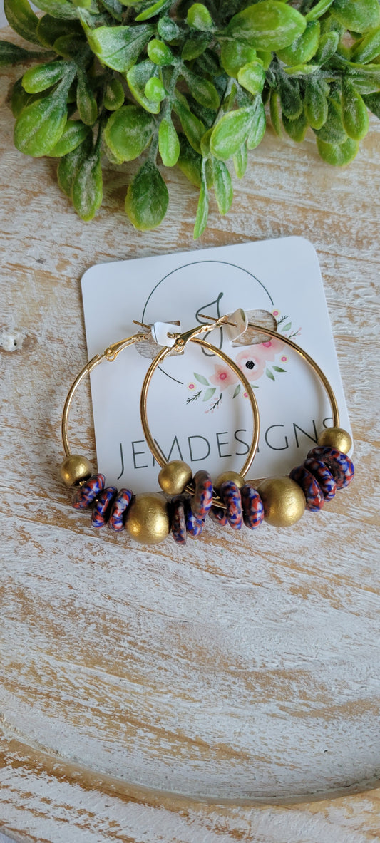 Red and Blue Hoop Earrings