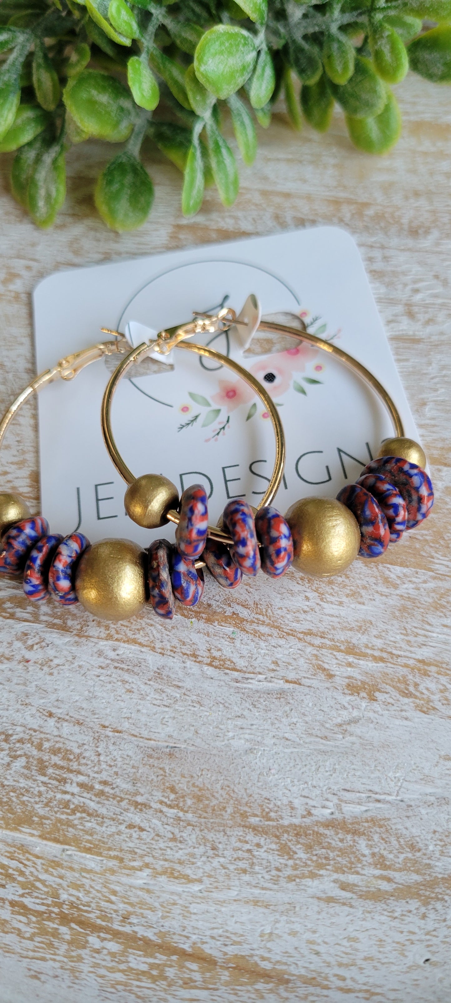 Red and Blue Hoop Earrings